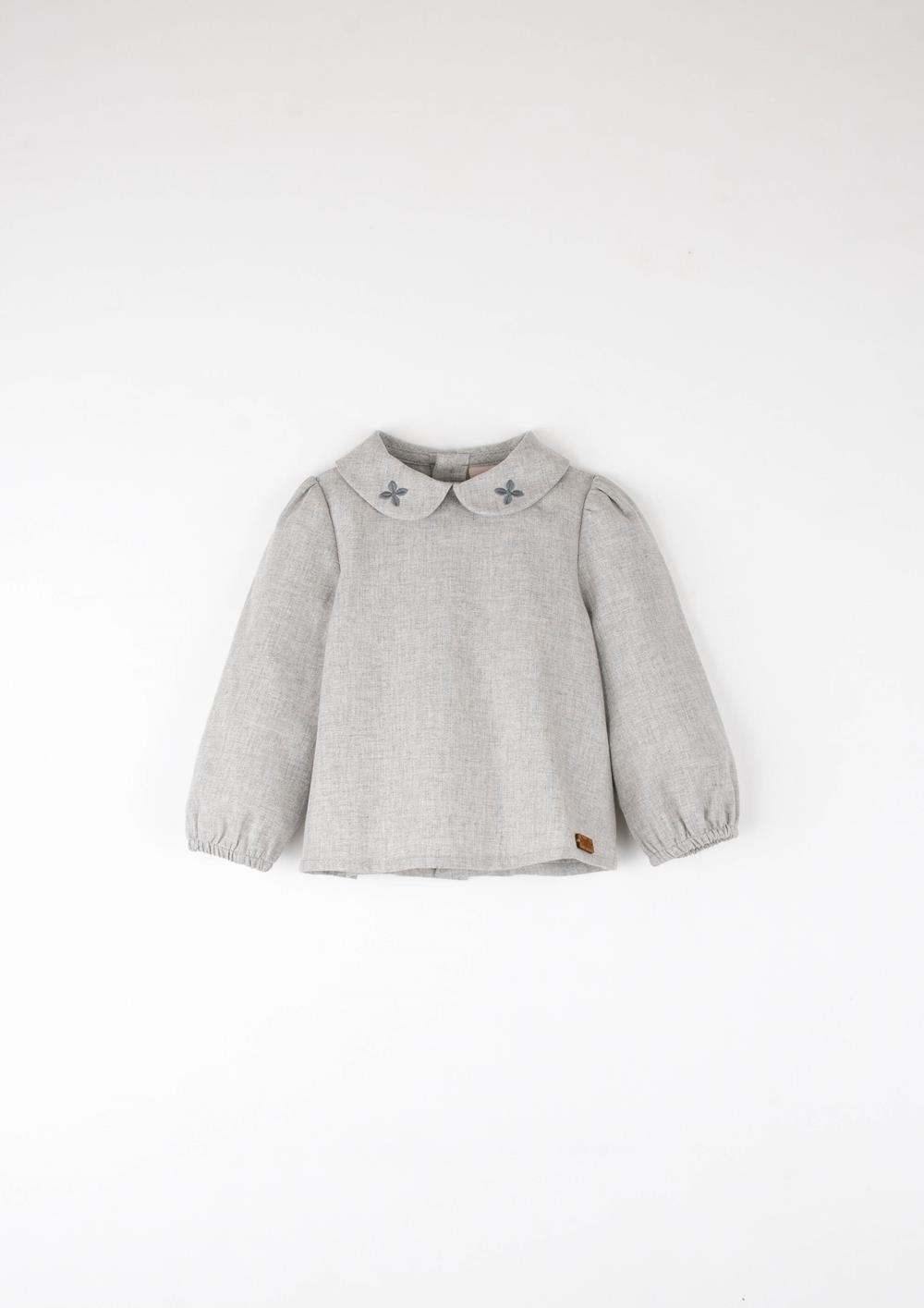 Mod.20.2 Grey melange shirt with embroidered baby collar | AW2526 Mod.20.2 Grey melange shirt with embroidered baby collar