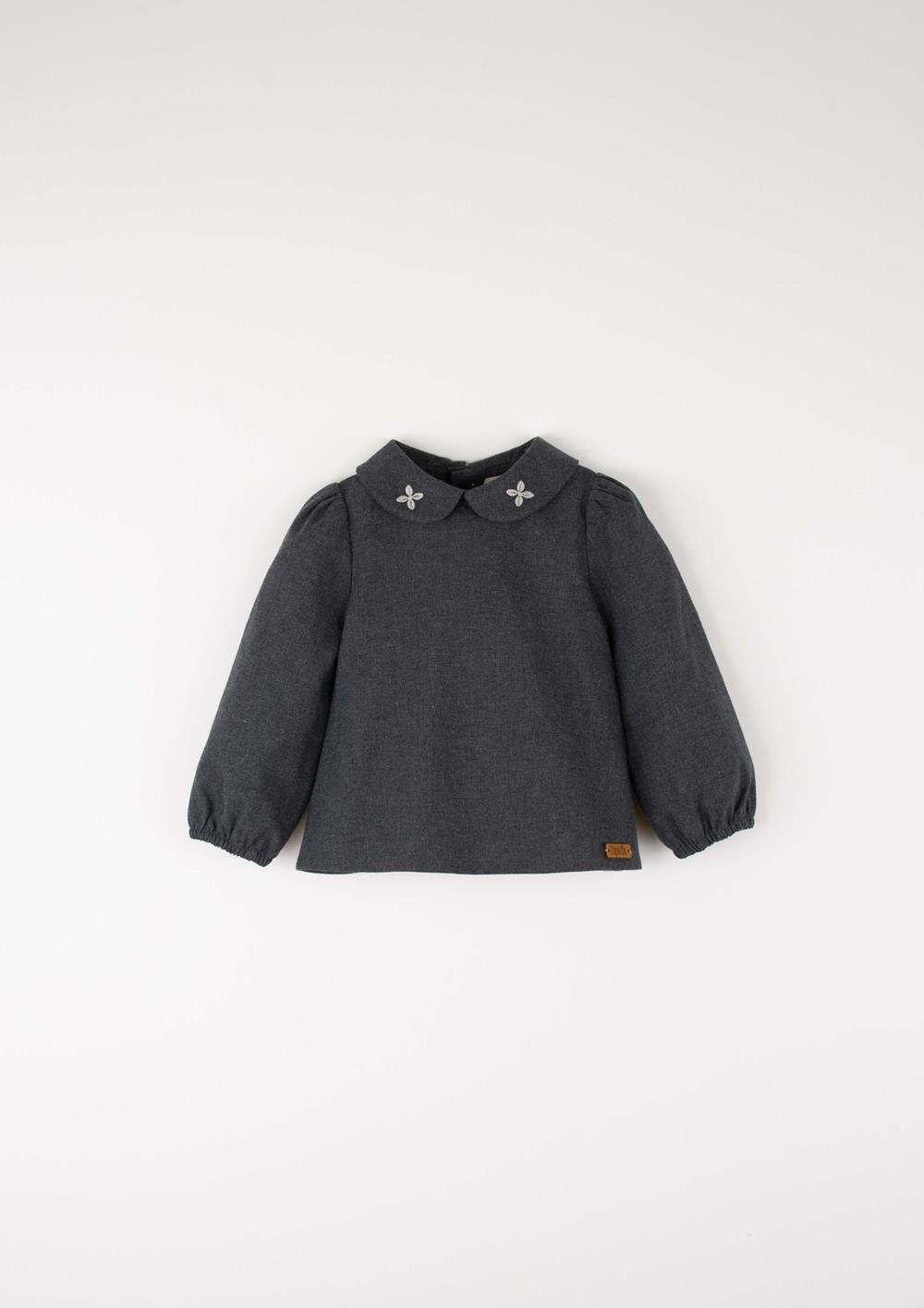 Mod.20.3 Anthracite grey shirt with embroidered baby collar | AW2526 Mod.20.3 Anthracite grey shirt with embroidered baby collar