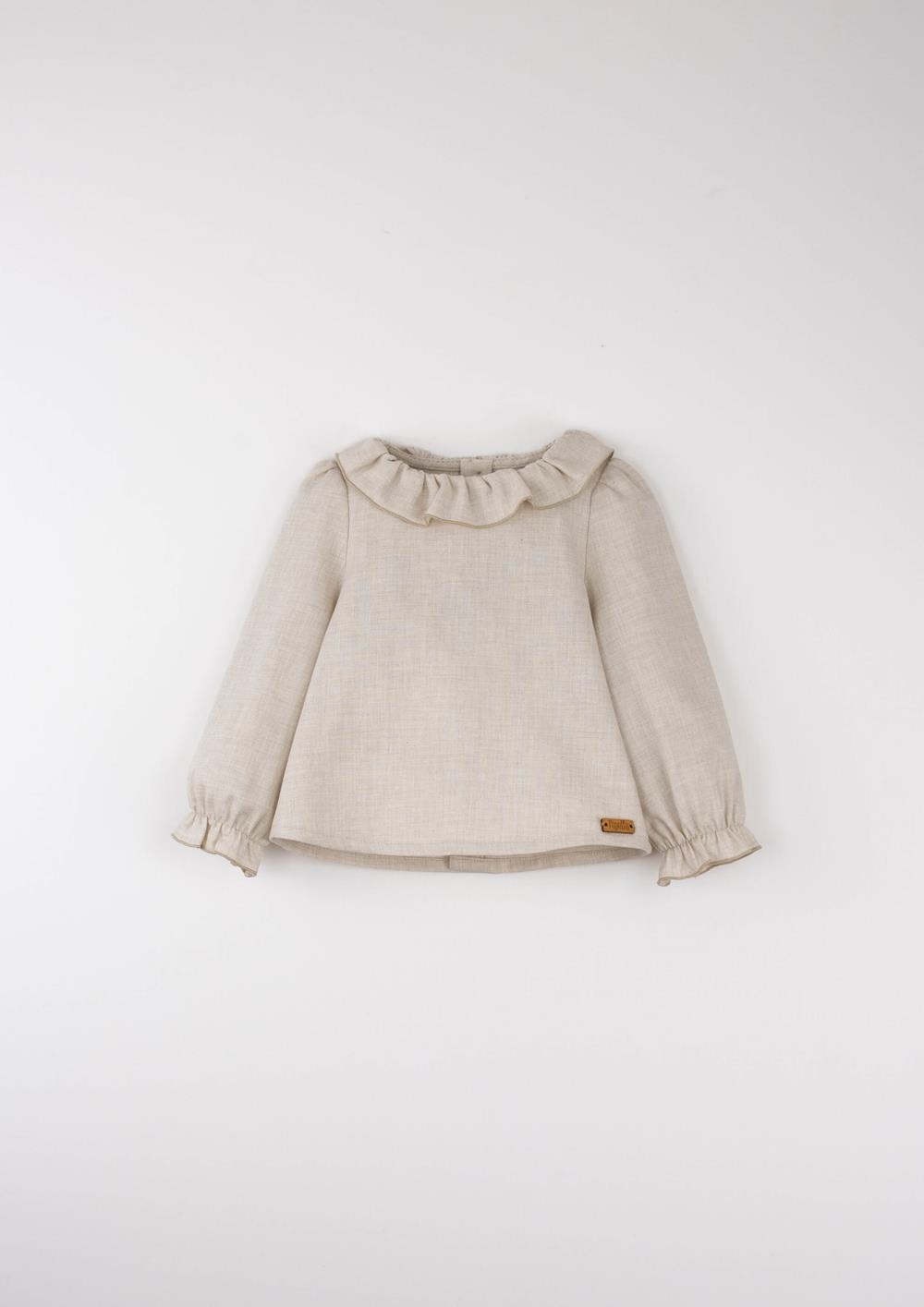Mod.22.2 Sand shirt with frilled neckline | AW2526 Mod.22.2 Sand shirt with frilled neckline
