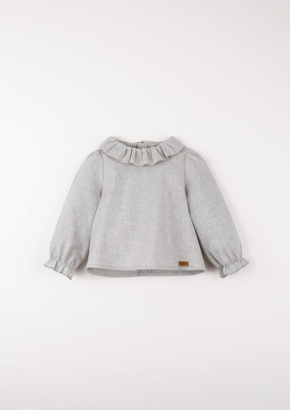 Mod.22.3 Grey melange shirt with frilled neckline | AW2526 Mod.22.3 Grey melange shirt with frilled neckline