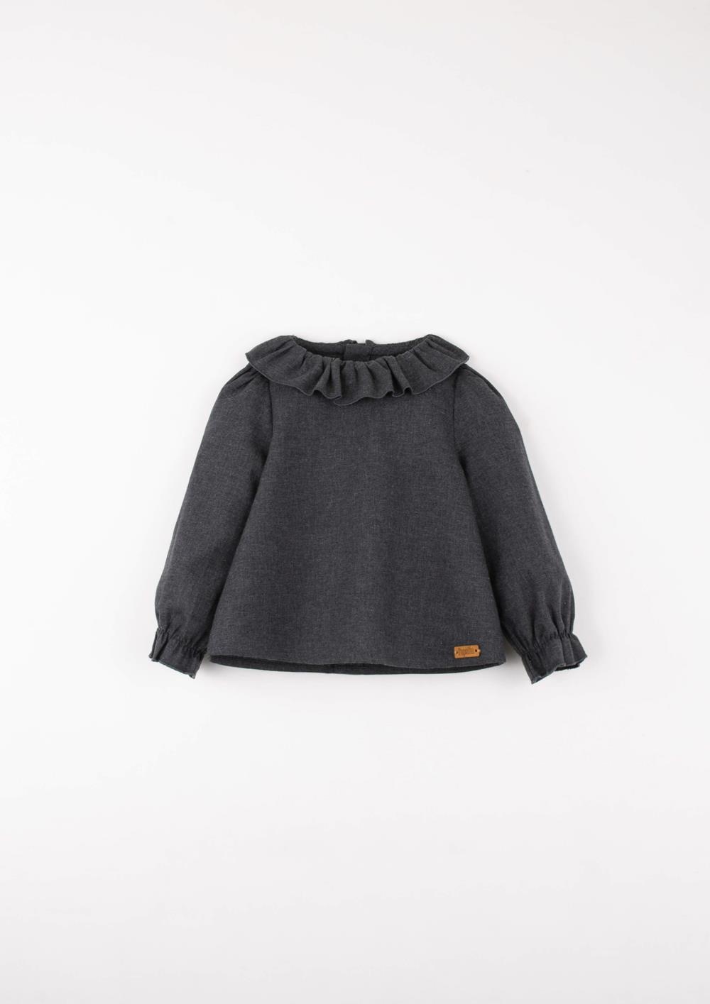 Mod.22.4 Anthracite grey shirt with frilled neckline | AW2526 Mod.22.4 Anthracite grey shirt with frilled neckline
