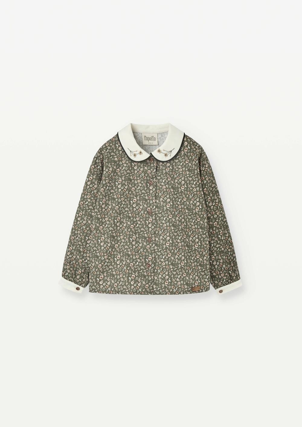 Mod.26.5 Green flower print shirt with baby collar and puffed sleeves | AW2526 Mod.26.5 Green flower print shirt with baby collar and puffed sleeves