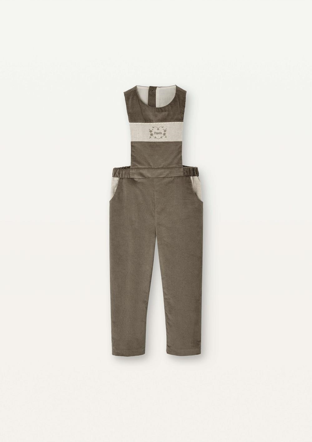 Mod.32.2 Taupe corduroy dungarees with embroidered bib | AW2526 Mod.32.2 Taupe corduroy dungarees with embroidered bib