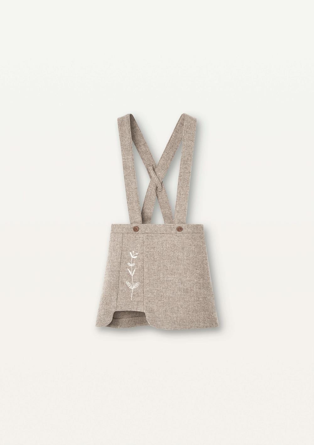 Mod.30.1 Stone woollen skirt embroidery with straps | AW2526 Mod.30.1 Stone woollen skirt embroidery with straps