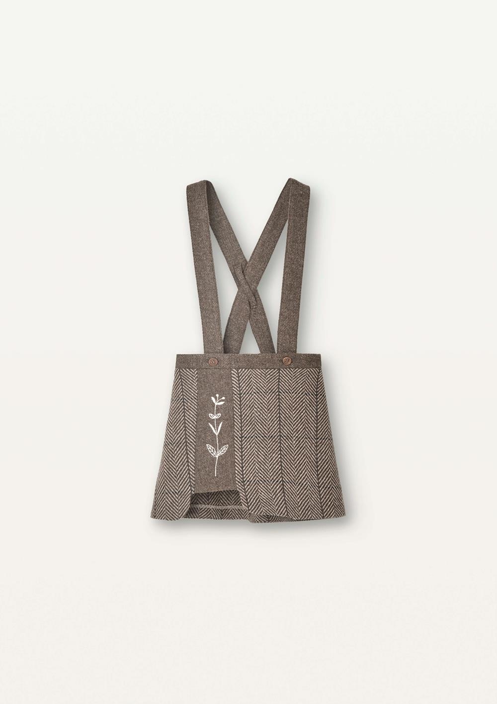Mod.30.2 Brown herringbone woollen skirt embroidery with straps | AW2526 Mod.30.2 Brown herringbone woollen skirt embroidery with straps