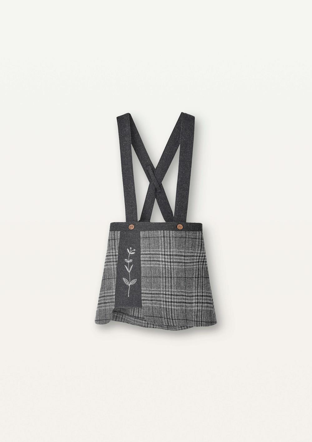 Mod.30.3 Grey plaid woollen skirt embroidery with straps | AW2526 Mod.30.3 Grey plaid woollen skirt embroidery with straps