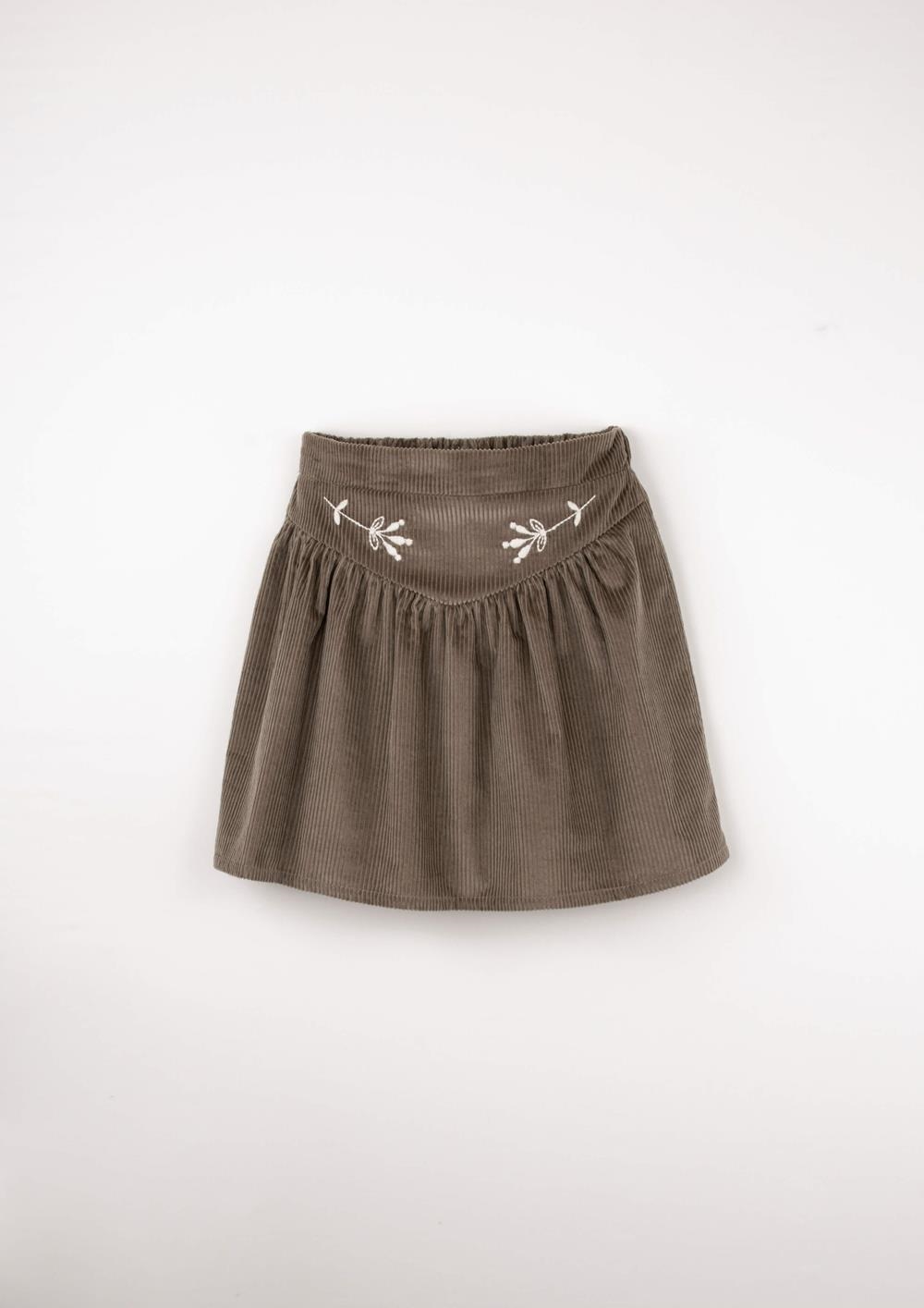 Mod.31.3 Taupe short skirt with embroidery | AW2526 Mod.31.3 Taupe short skirt with embroidery