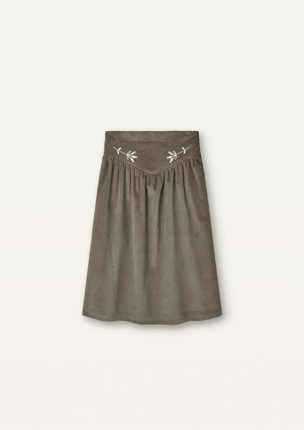 Mod.31.4 Taupe embroidered midi skirt | AW2526 Mod.31.4 Taupe embroidered midi skirt