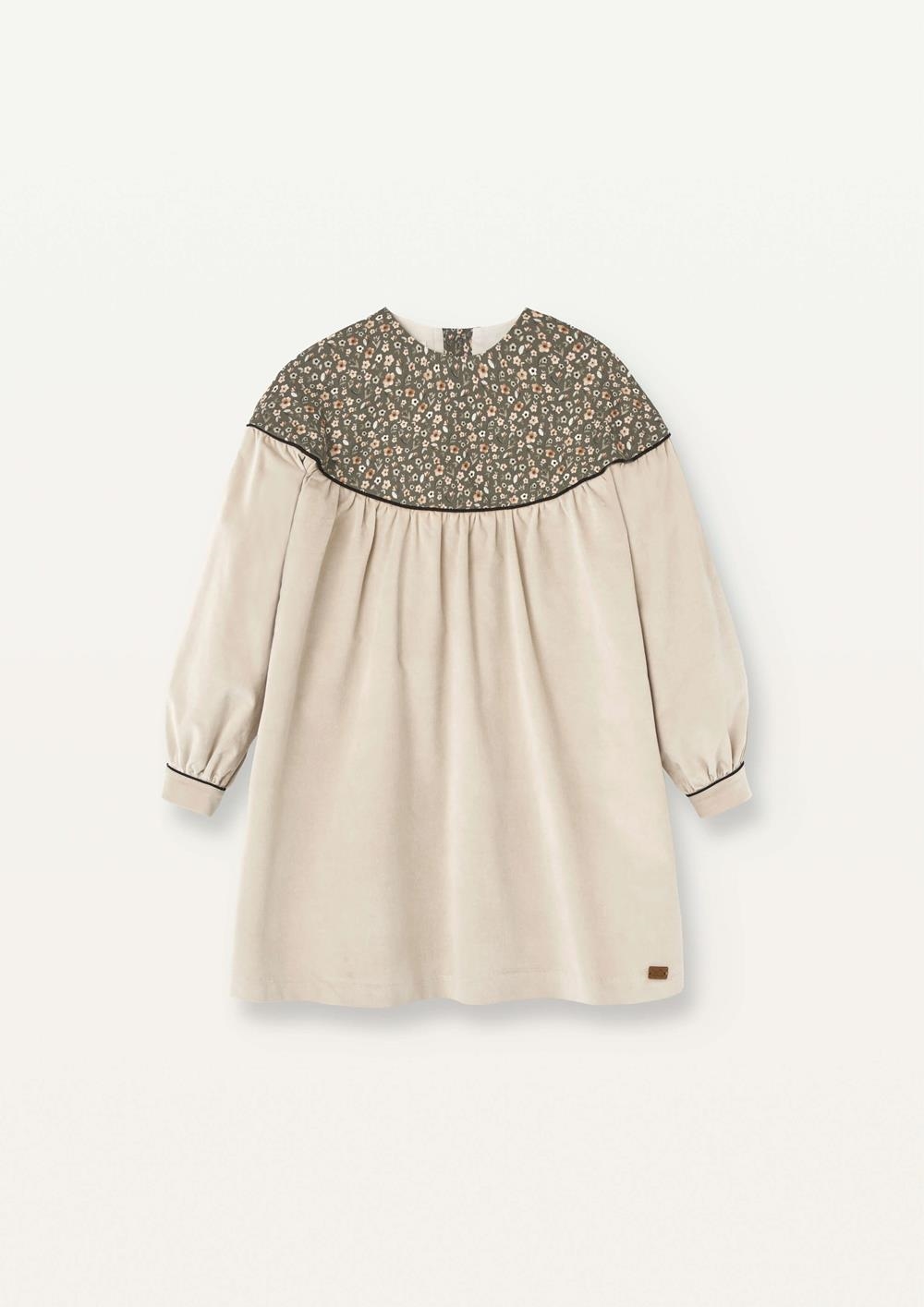 Mod.41.2 Beige velvet floral dress with yoke | AW2526 Mod.41.2 Beige velvet floral dress with yoke