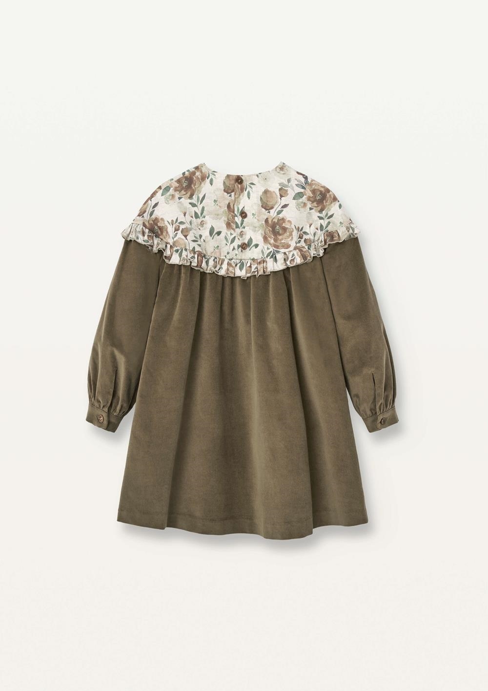 Mod.41.3 Green velvet dress with floral yoke | AW2526 Mod.41.3 Green velvet dress with floral yoke