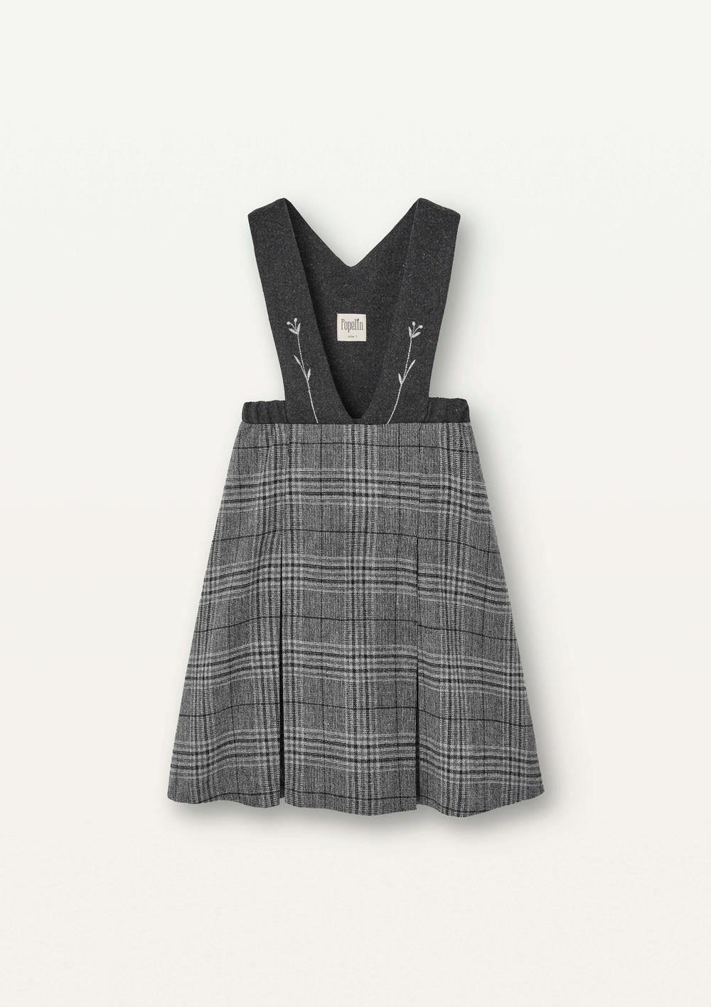 Mod.43.2 Grey plaid woollen dress with bib and embroidered straps | AW2526 Mod.43.2 Grey plaid woollen dress with bib and embroidered straps