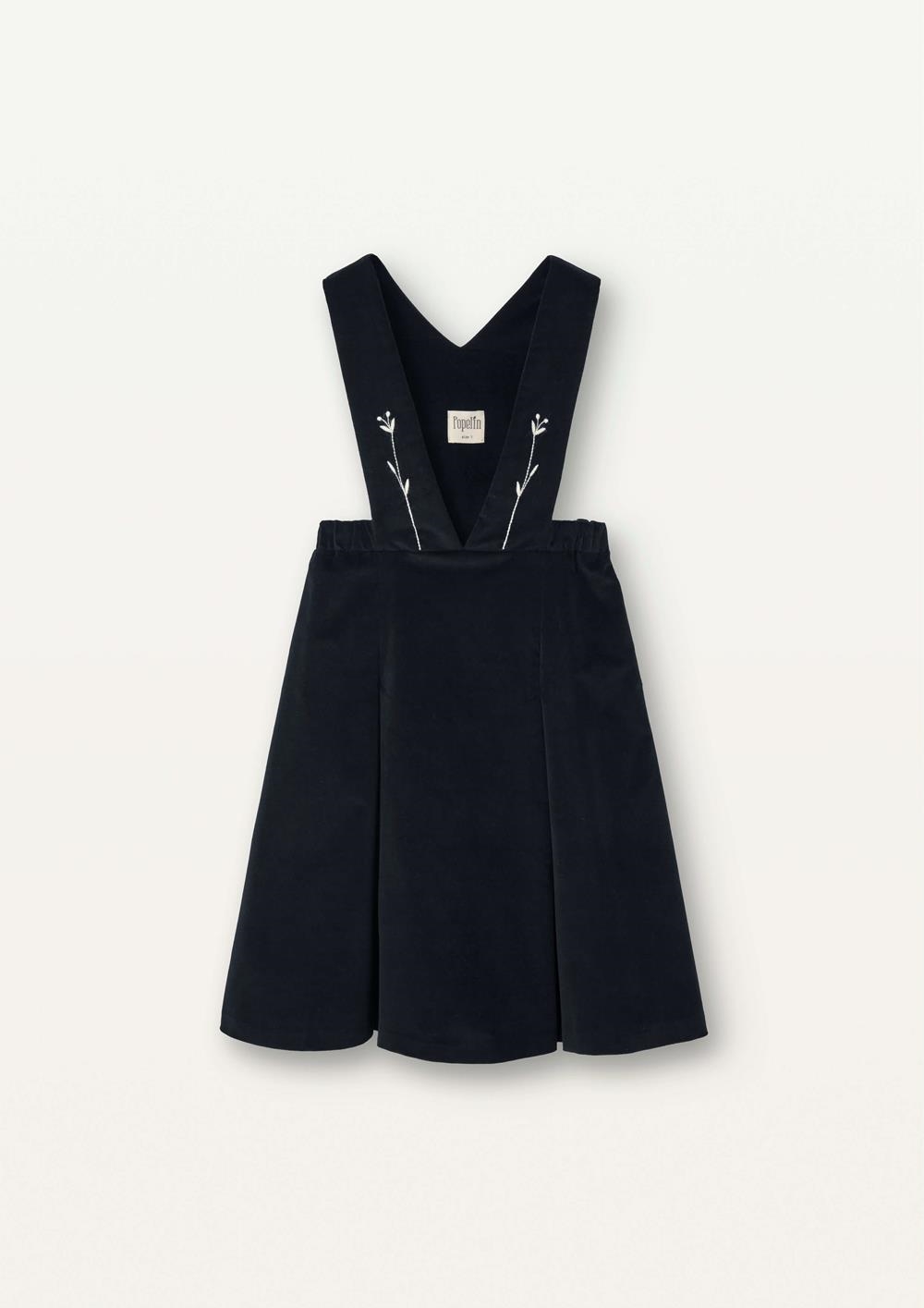 Mod.43.8 Black velvet dress with bib and embroidered straps | AW2526 Mod.43.8 Black velvet dress with bib and embroidered straps