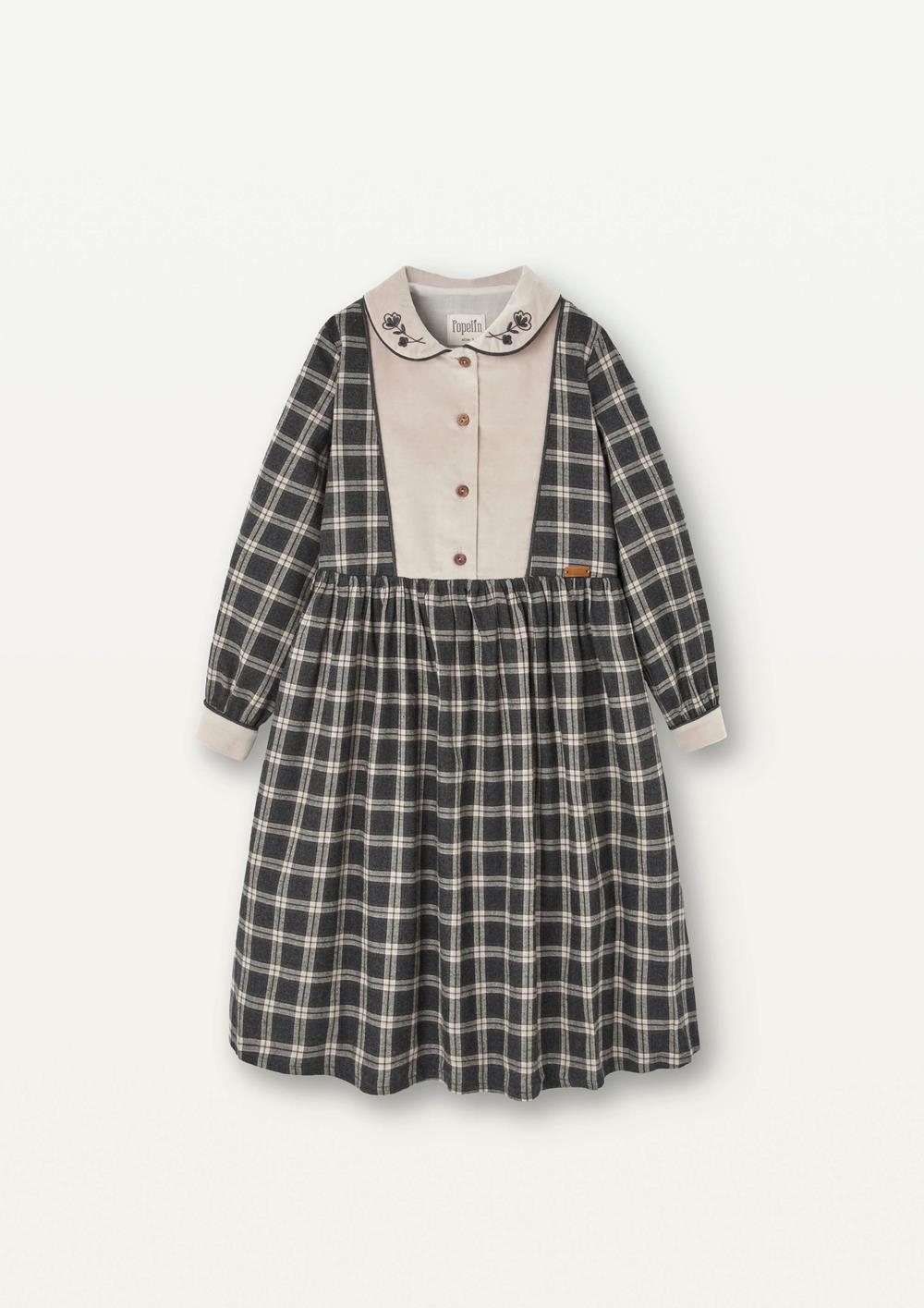 Mod.45.2 Grey plaid dress with embroidered baby collar | AW2526 Mod.45.2 Grey plaid dress with embroidered baby collar