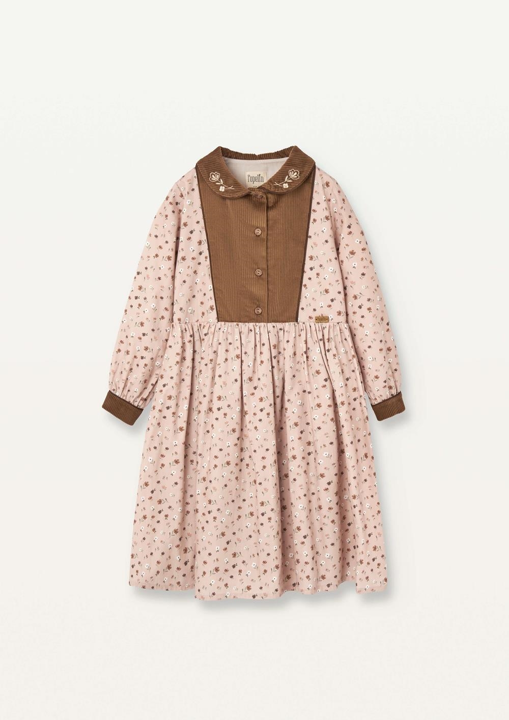 Mod.45.3 Pink floral print dress with embroidered baby collar | AW2526 Mod.45.3 Pink floral print dress with embroidered baby collar
