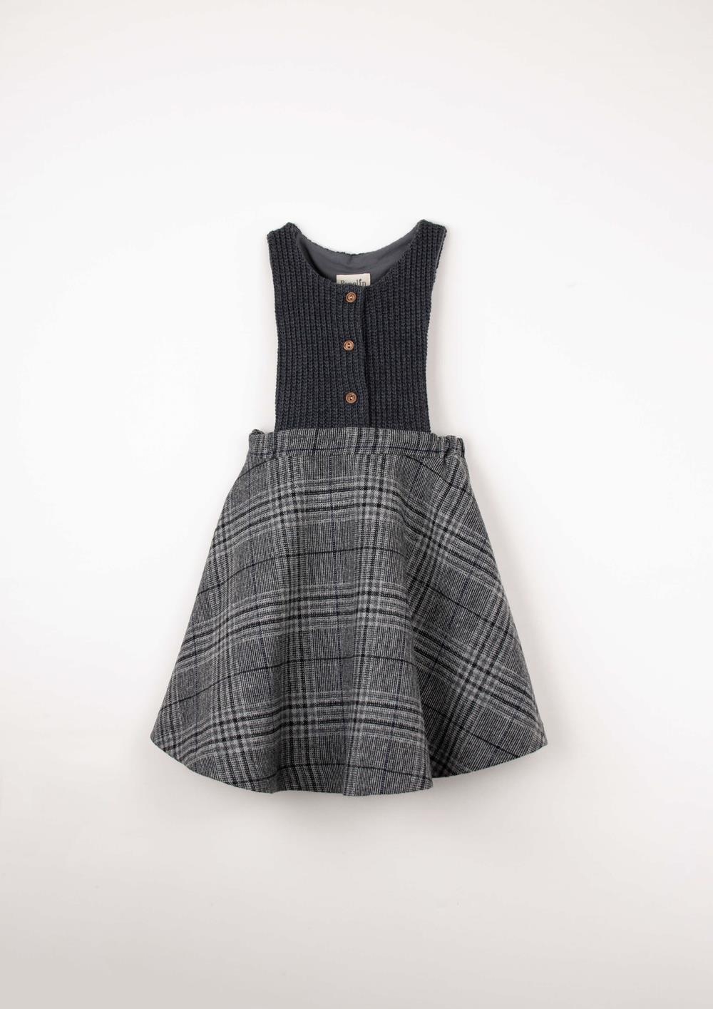 Mod.42.5 Grey short dress with knitted bib | AW2526 Mod.42.5 Grey short dress with knitted bib