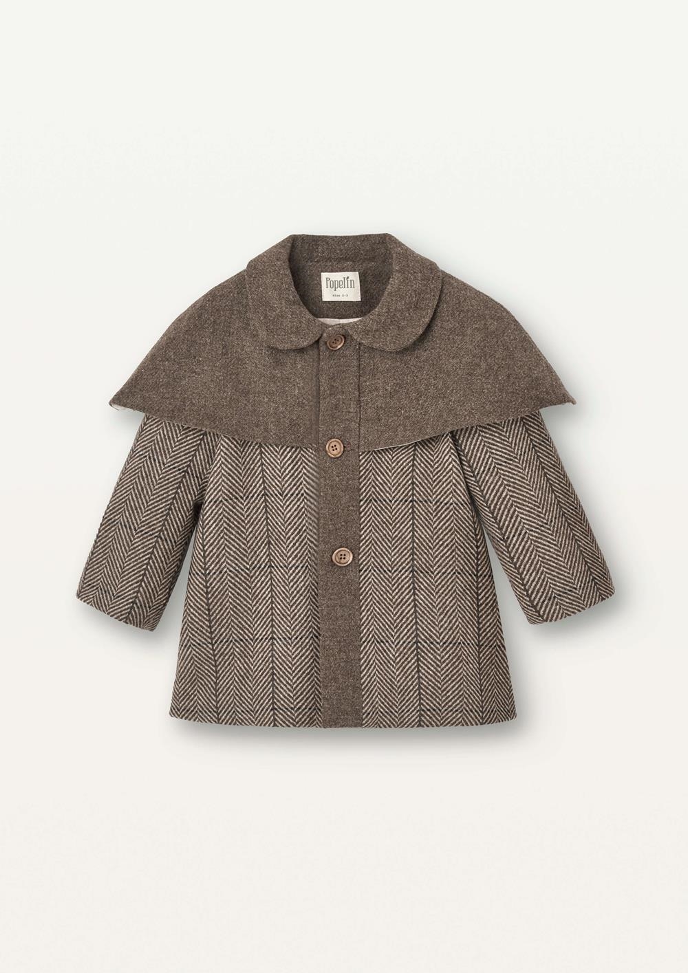 Mod.51.2 Brown herringbone woollen cape coat | AW2526 Mod.51.2 Brown herringbone woollen cape coat