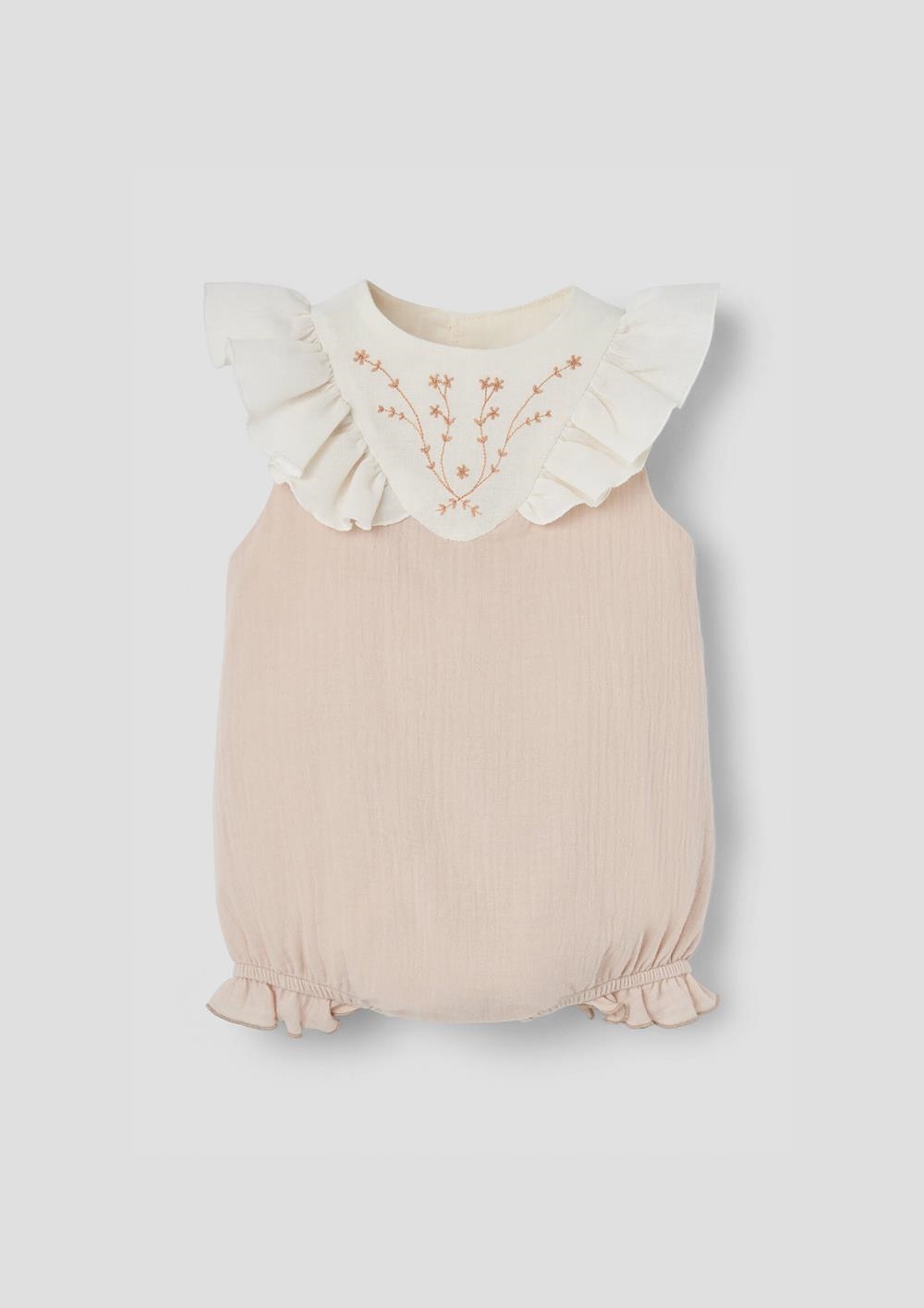 Mod.1.2 Dusty pink romper suit with embroidered yoke | SS26 Mod.1.2 Dusty pink romper suit with embroidered yoke