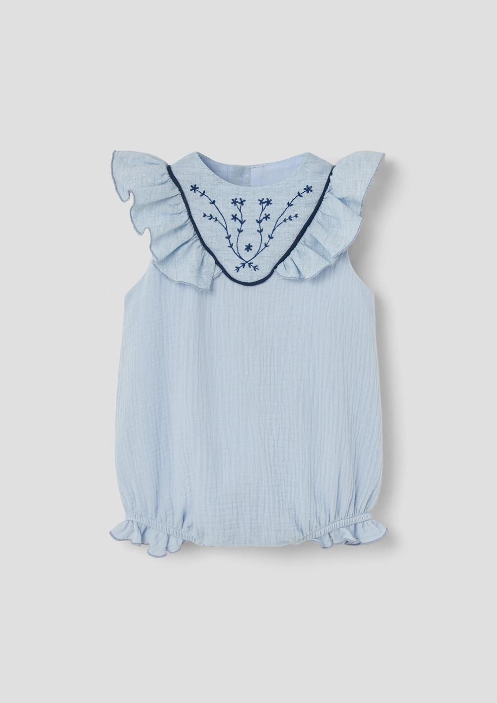 Mod.1.3 Blue romper suit with embroidered yoke | SS26 Mod.1.3 Blue romper suit with embroidered yoke
