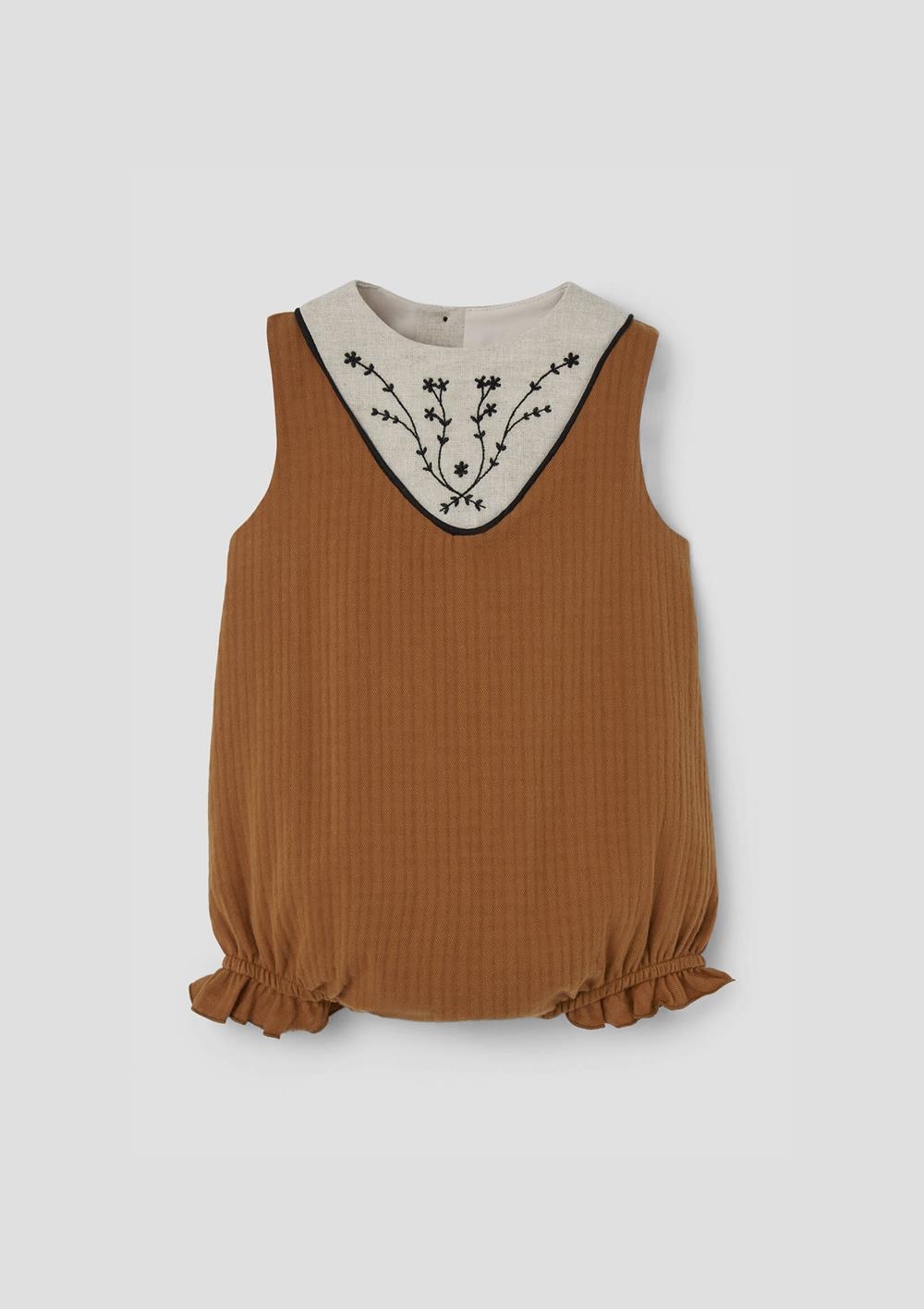 Mod.1.4 Terracotta romper suit with embroidered yoke | SS26 Mod.1.4 Terracotta romper suit with embroidered yoke