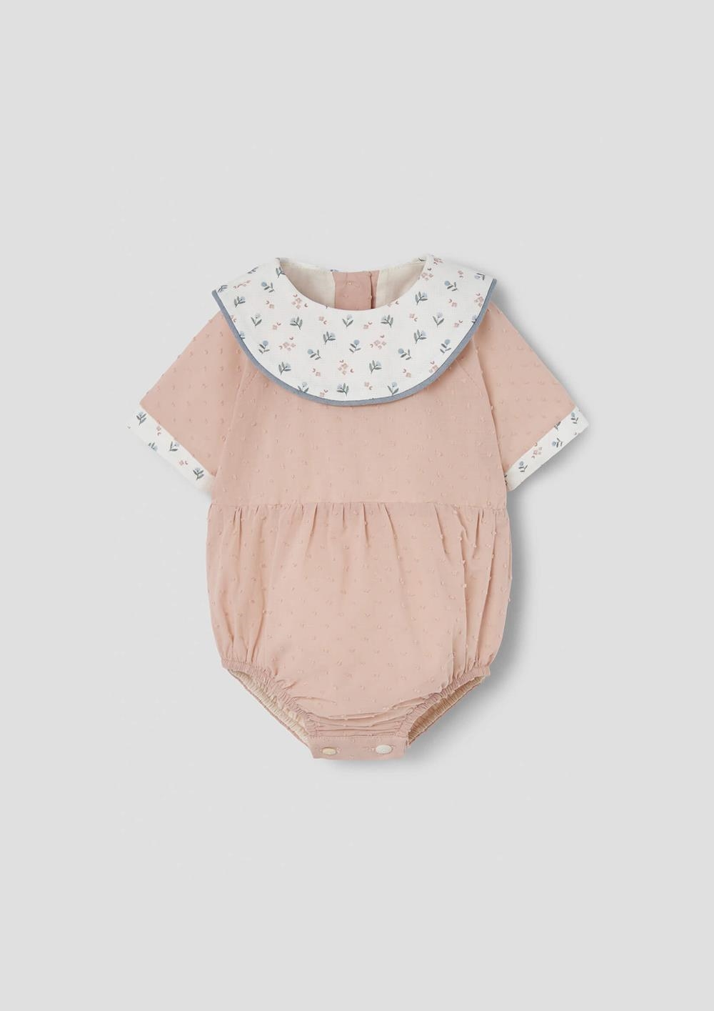 Mod.2.2 Mauve pink plumeti romper suit with bib collar | SS26 Mod.2.2 Mauve pink plumeti romper suit with bib collar