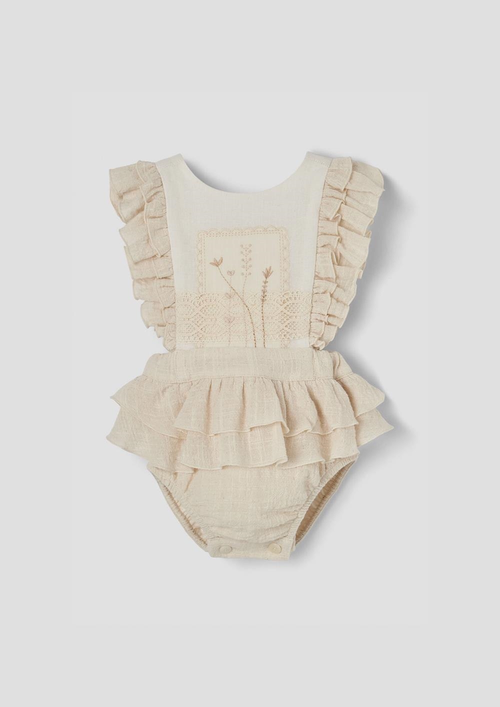Mod.3.1 Off-white romper suit with embroidered bib | SS26 Mod.3.1 Off-white romper suit with embroidered bib