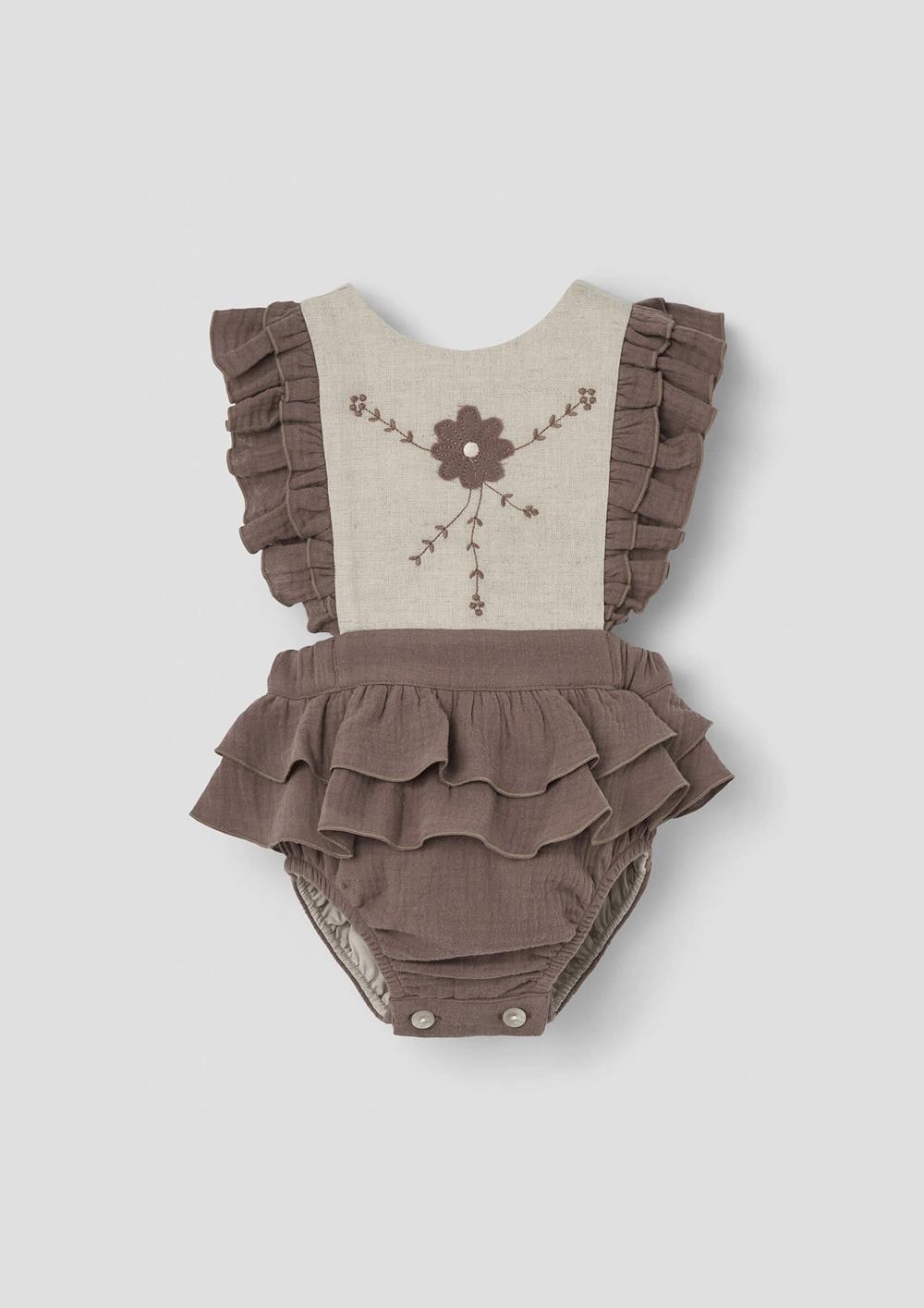 Mod.3.4 Brown romper suit with embroidered bib | SS26 Mod.3.4 Brown romper suit with embroidered bib