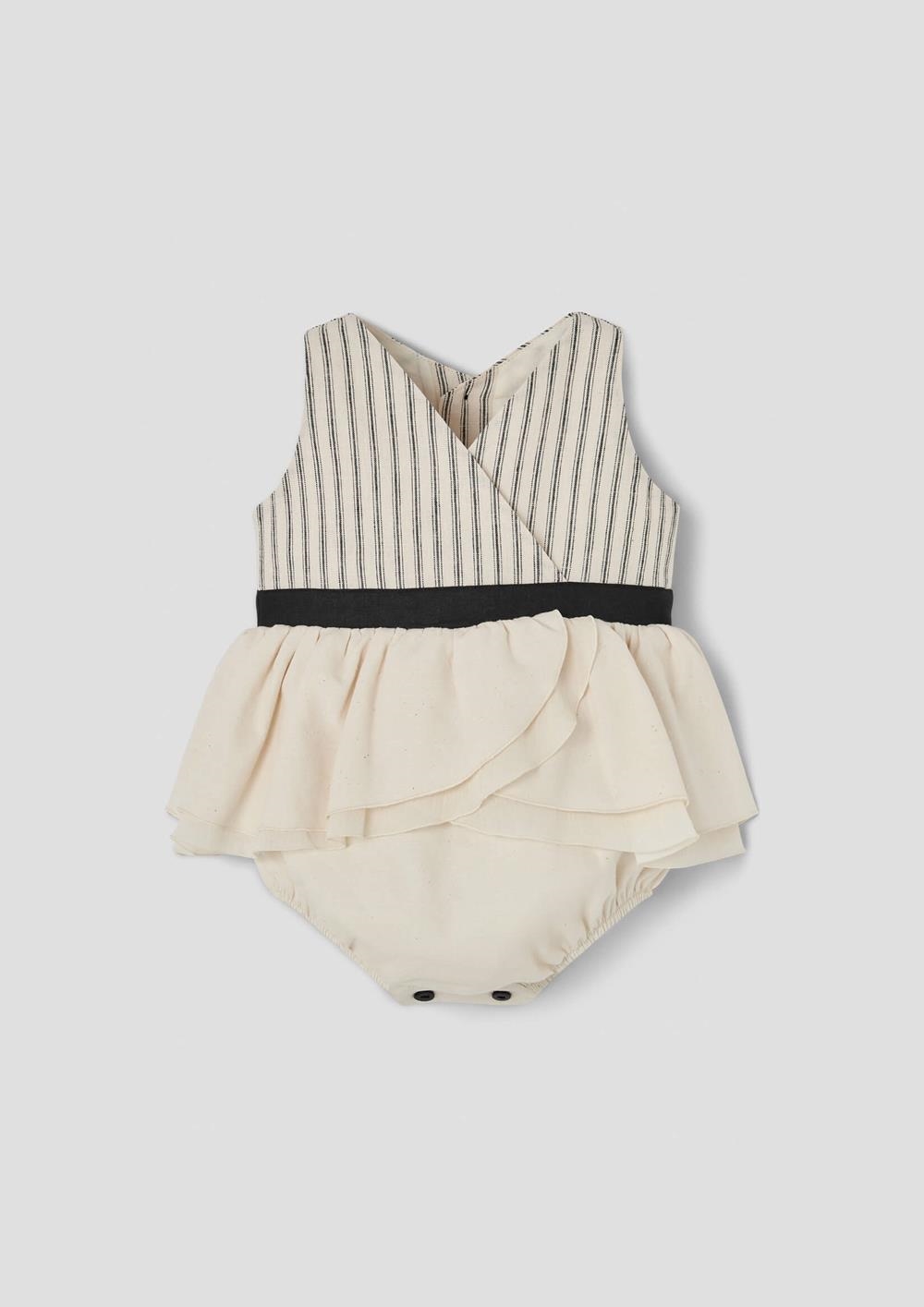 Mod.5.3 Black striped romper suit with crossover front | SS26 Mod.5.3 Black striped romper suit with crossover front