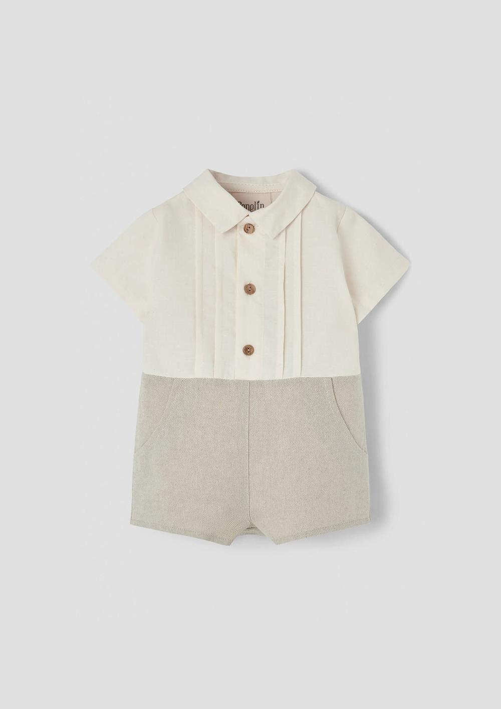 Mod.8.1 Sand oxford two-tone jumpsuit with shirt collar | SS26 Mod.8.1 Sand oxford two-tone jumpsuit with shirt collar