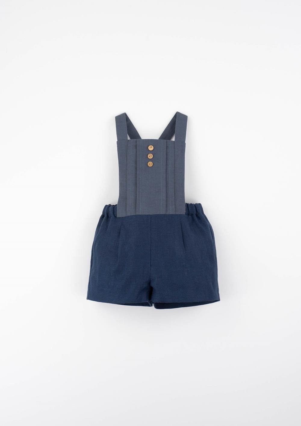 Mod.10.4 Navy blue linen dungarees with pleat | SS26 Mod.10.4 Navy blue linen dungarees with pleat