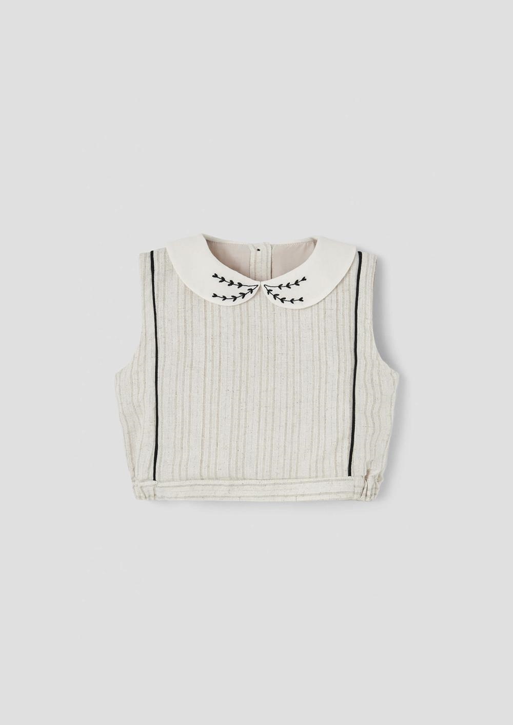 Mod.13.2 Silver lurex short top with embroidered baby collar | SS26 Mod.13.2 Silver lurex short top with embroidered baby collar