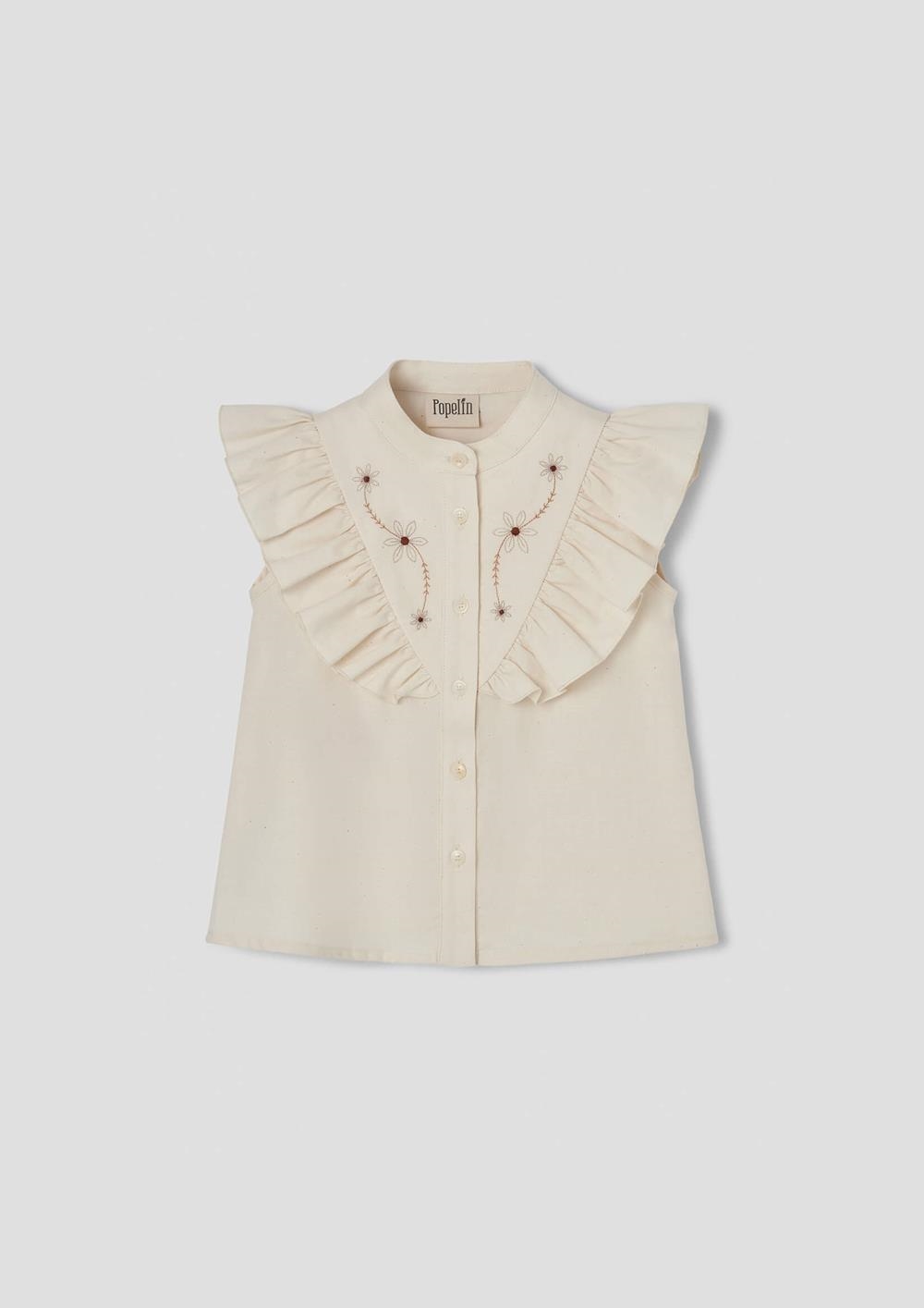 Mod.14.2 Blouse with frill and multicolored embroidered yoke | SS26 Mod.14.2 Blouse with frill and multicolored embroidered yoke