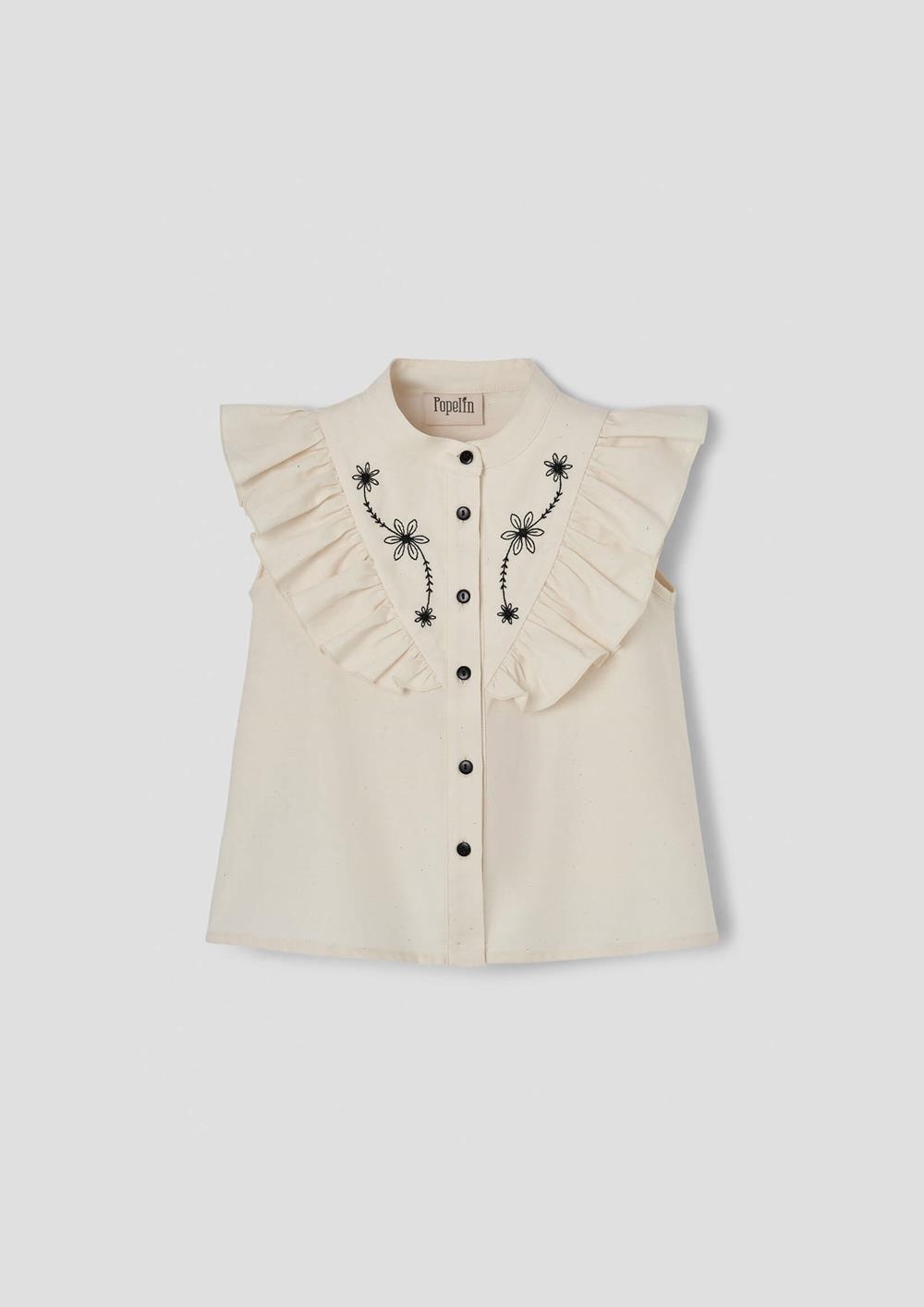Mod.14.3 Blouse with frill and black embroidered yoke | SS26 Mod.14.3 Blouse with frill and black embroidered yoke