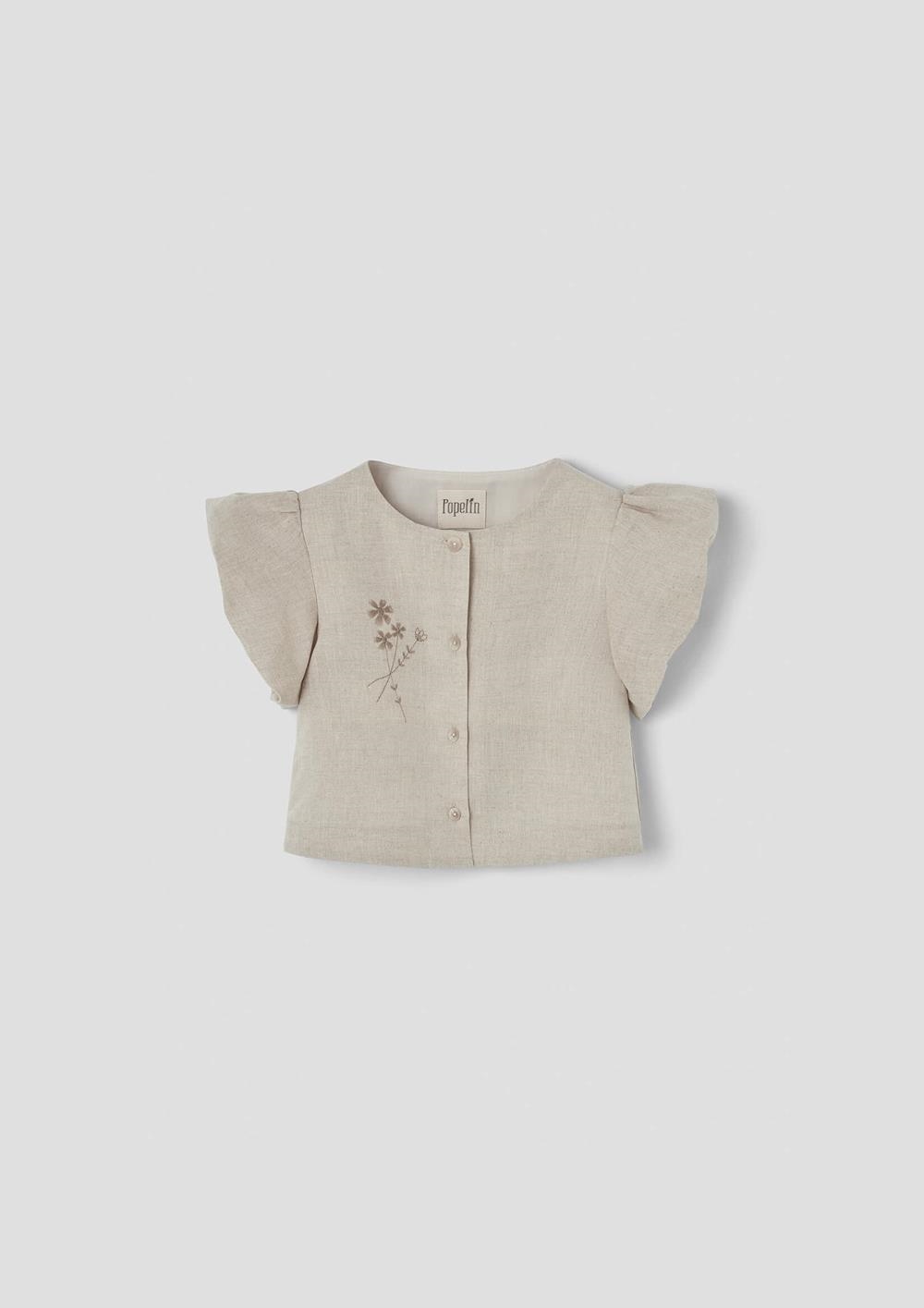 Mod.15.3 Sand linen embroidered blouse with puffed sleeves | SS26 Mod.15.3 Sand linen embroidered blouse with puffed sleeves