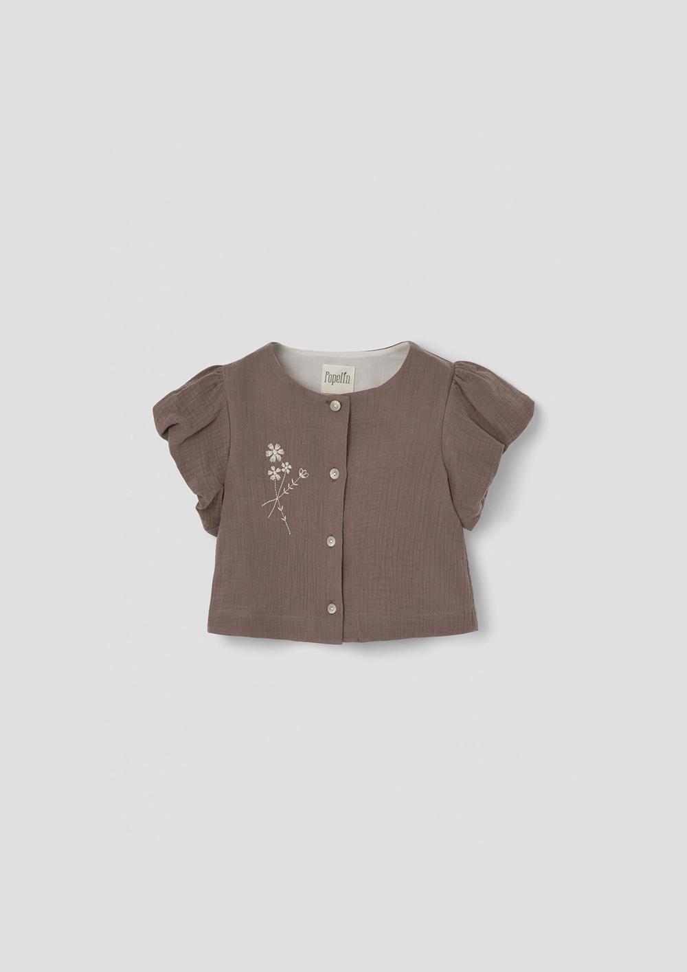 Mod.15.4 Brown embroidered blouse with puffed sleeves | SS26 Mod.15.4 Brown embroidered blouse with puffed sleeves