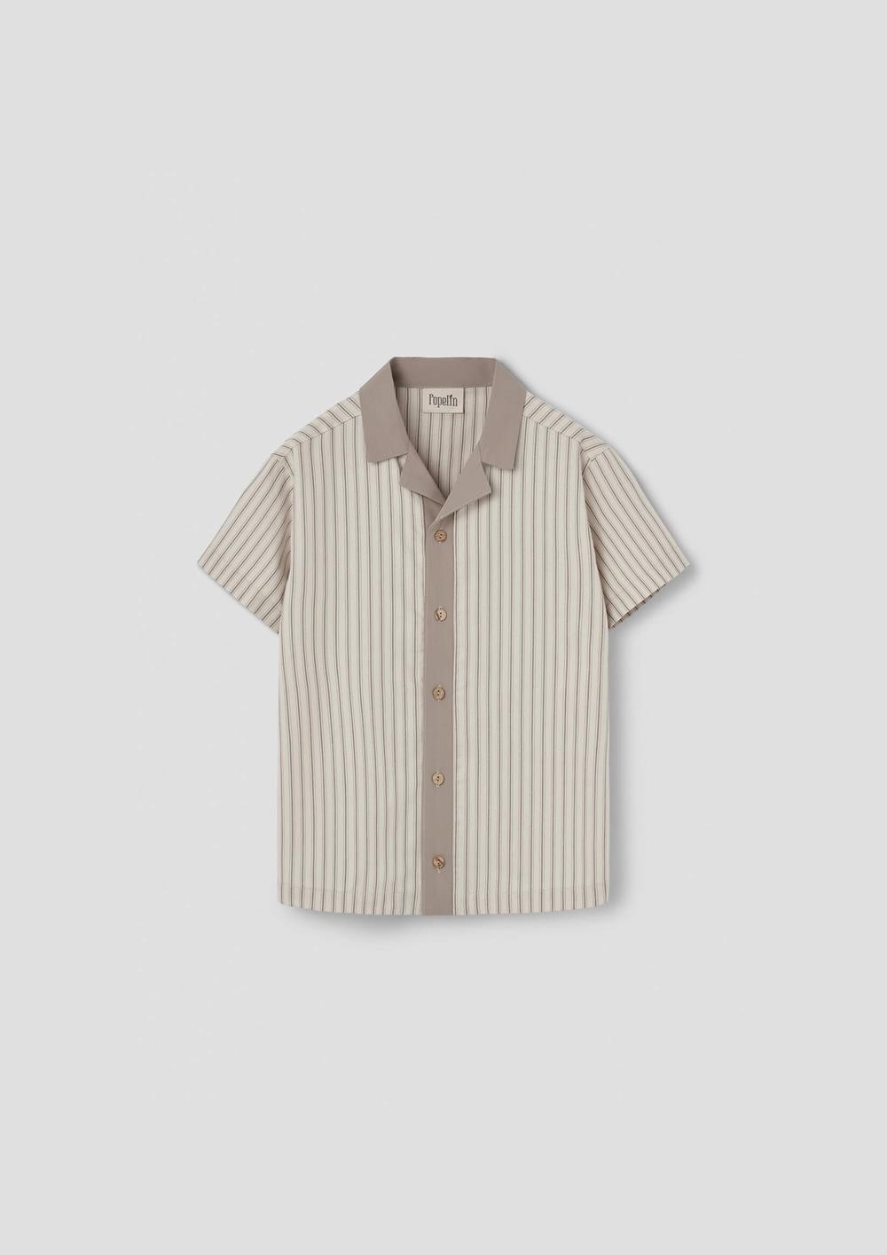 Mod.21.2 Brown striped shirt with lapel collar | SS26 Mod.21.2 Brown striped shirt with lapel collar