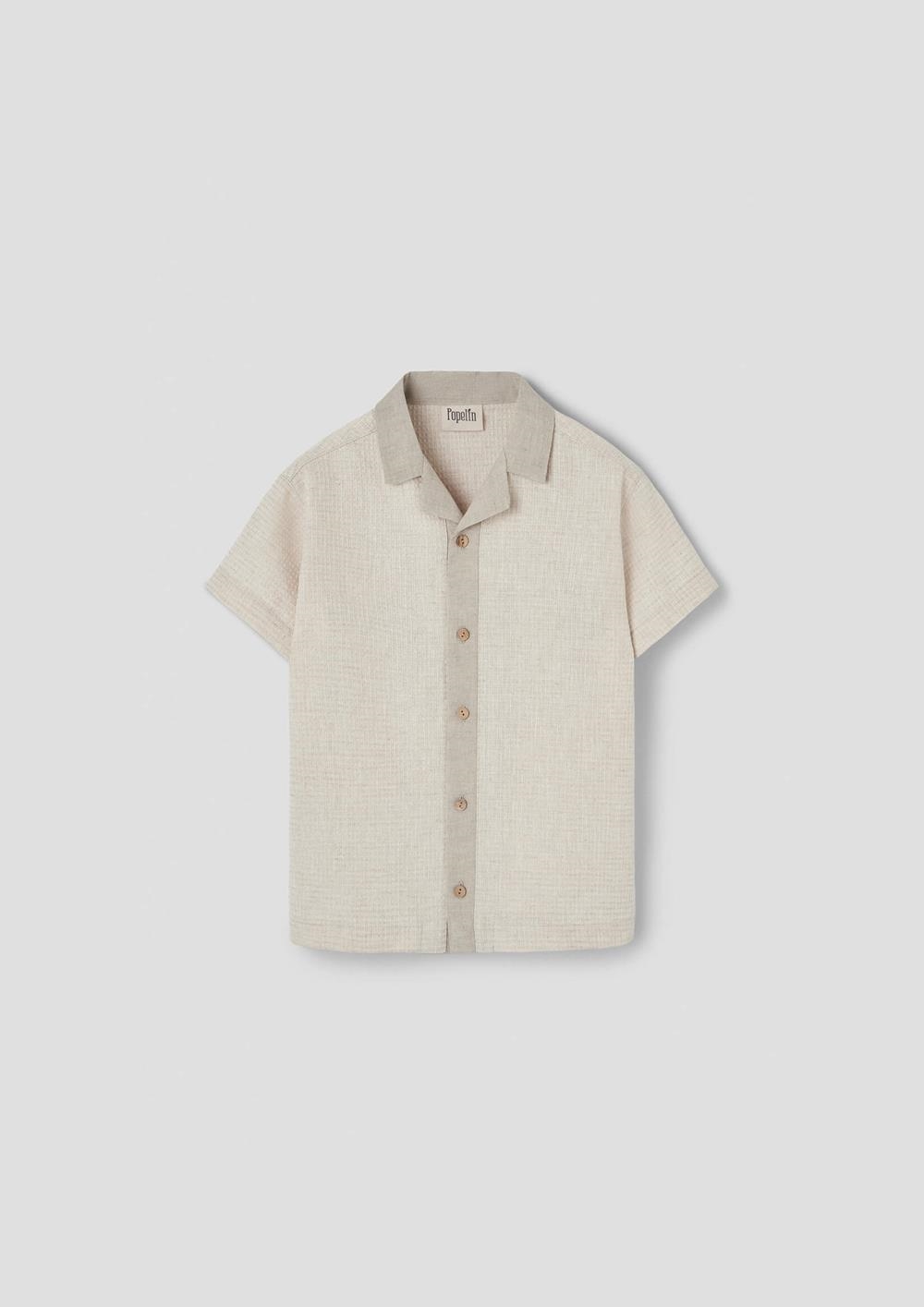 Mod.21.3 Sand waffle fabric shirt with lapel collar | SS26 Mod.21.3 Sand waffle fabric shirt with lapel collar