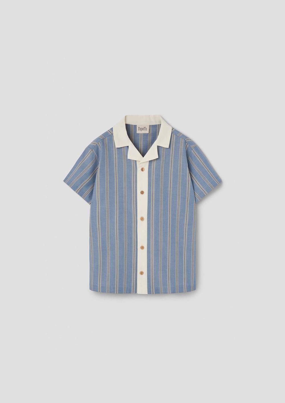 Mod.21.4 Blue striped shirt with lapel collar | SS26 Mod.21.4 Blue striped shirt with lapel collar