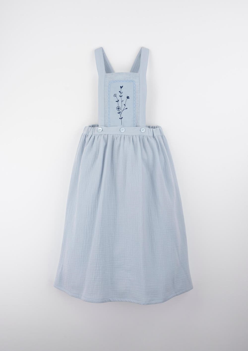 Mod.23.7 Blue midi skirt with embroidered bid | SS26 Mod.23.7 Blue midi skirt with embroidered bid