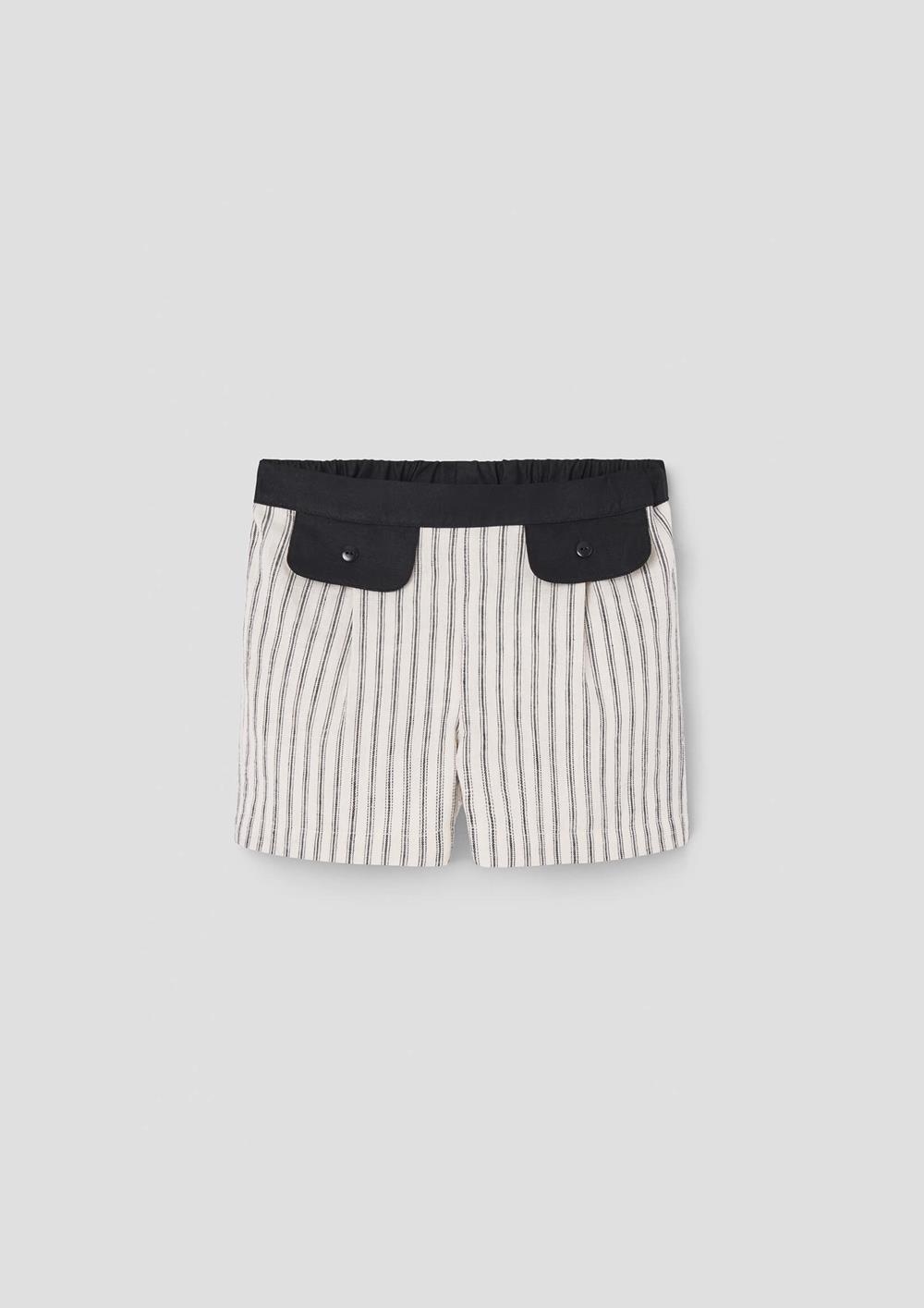Mod.30.4 Black striped shorts with flaps | SS26 Mod.30.4 Black striped shorts with flaps