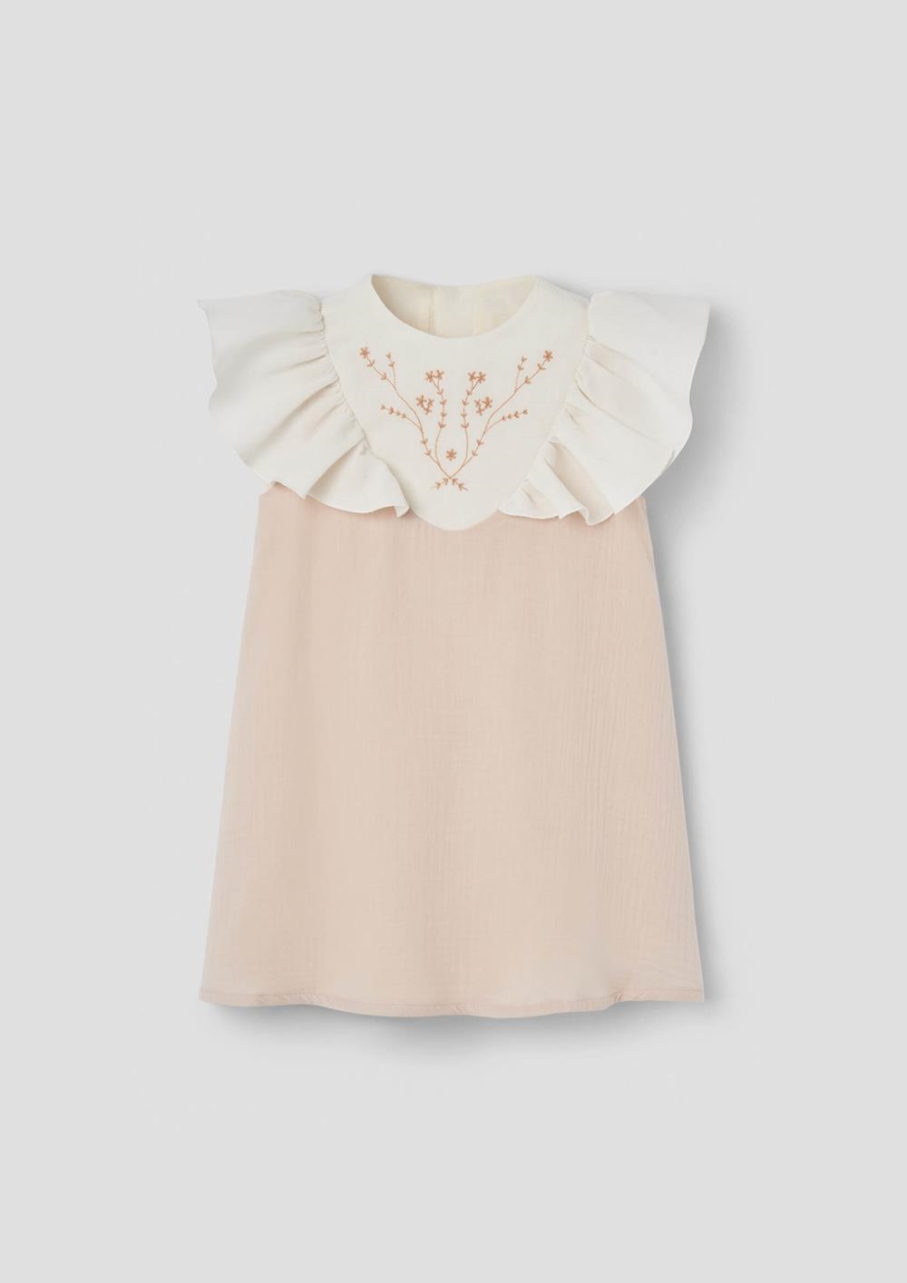 Mod.40.2 Dusty pink short dress with embroidered yoke | SS26 Mod.40.2 Dusty pink short dress with embroidered yoke