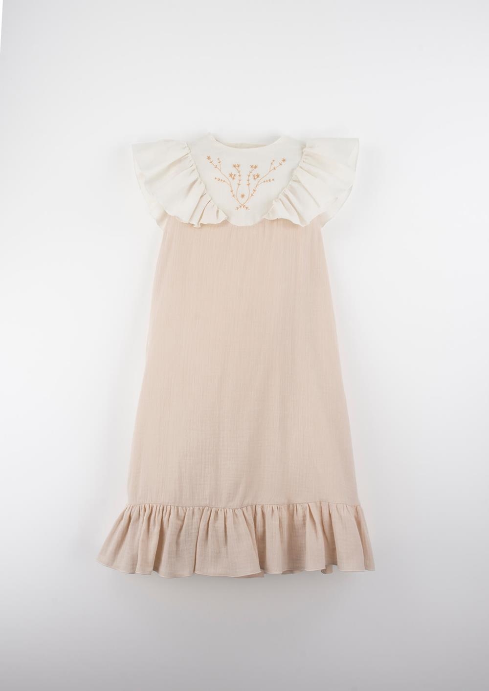 Mod.40.6 Dusty pink midi dress with embroidered yoke | SS26 Mod.40.6 Dusty pink midi dress with embroidered yoke