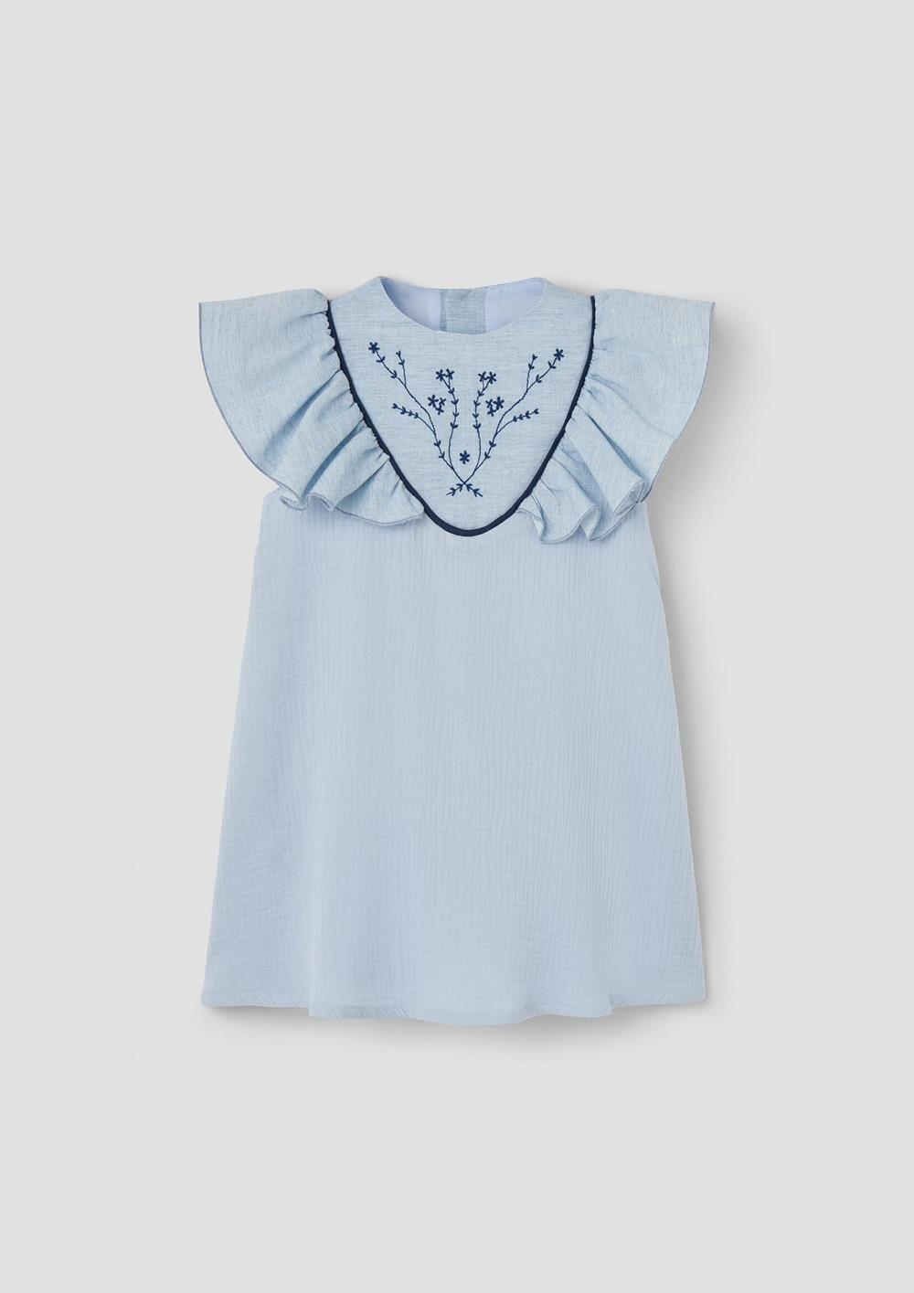 Mod.40.3 Blue short dress with embroidered yoke | SS26 Mod.40.3 Blue short dress with embroidered yoke