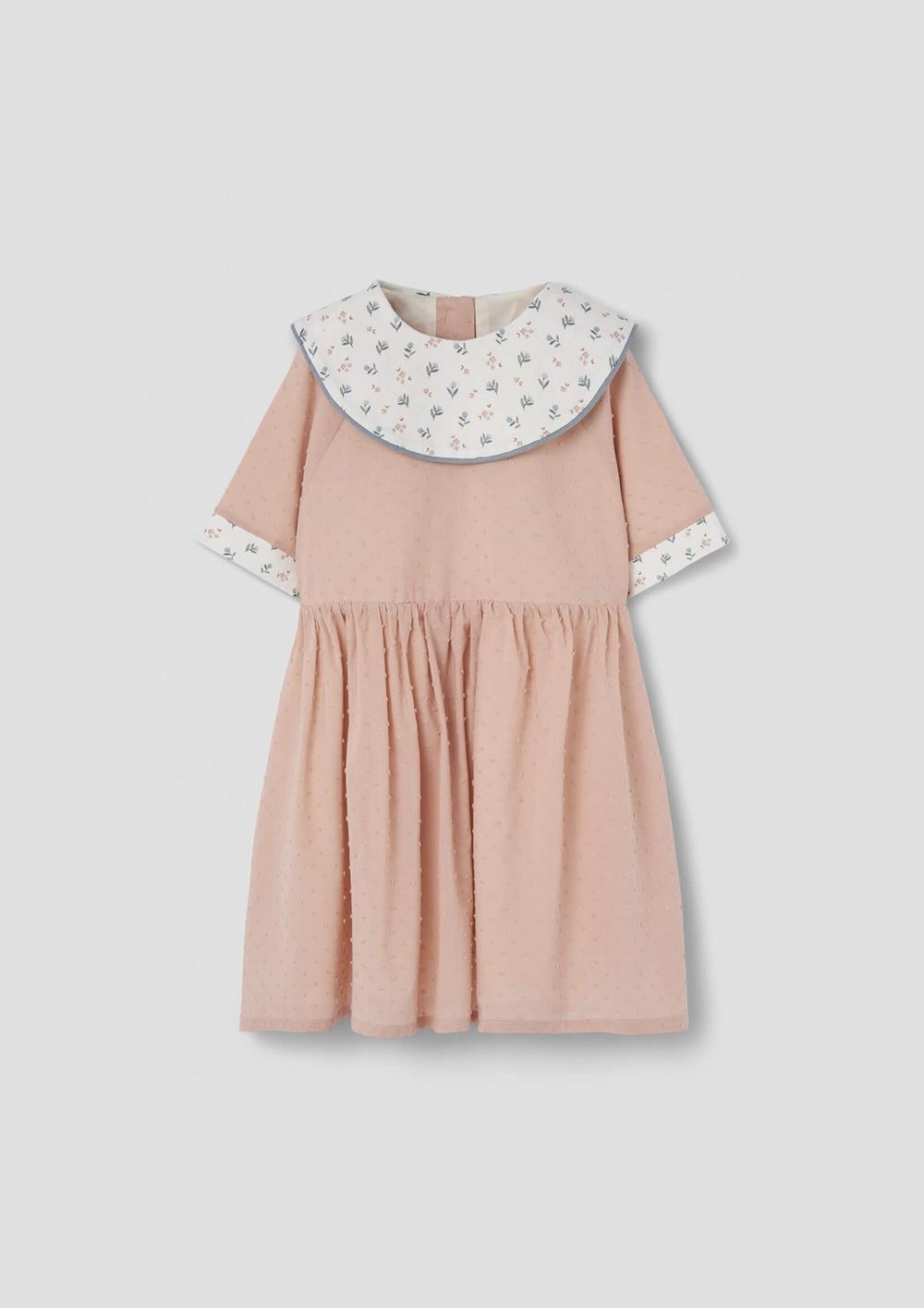 Mod.41.2 Mauve pink plumeti short dress with bib collar | SS26 Mod.41.2 Mauve pink plumeti short dress with bib collar