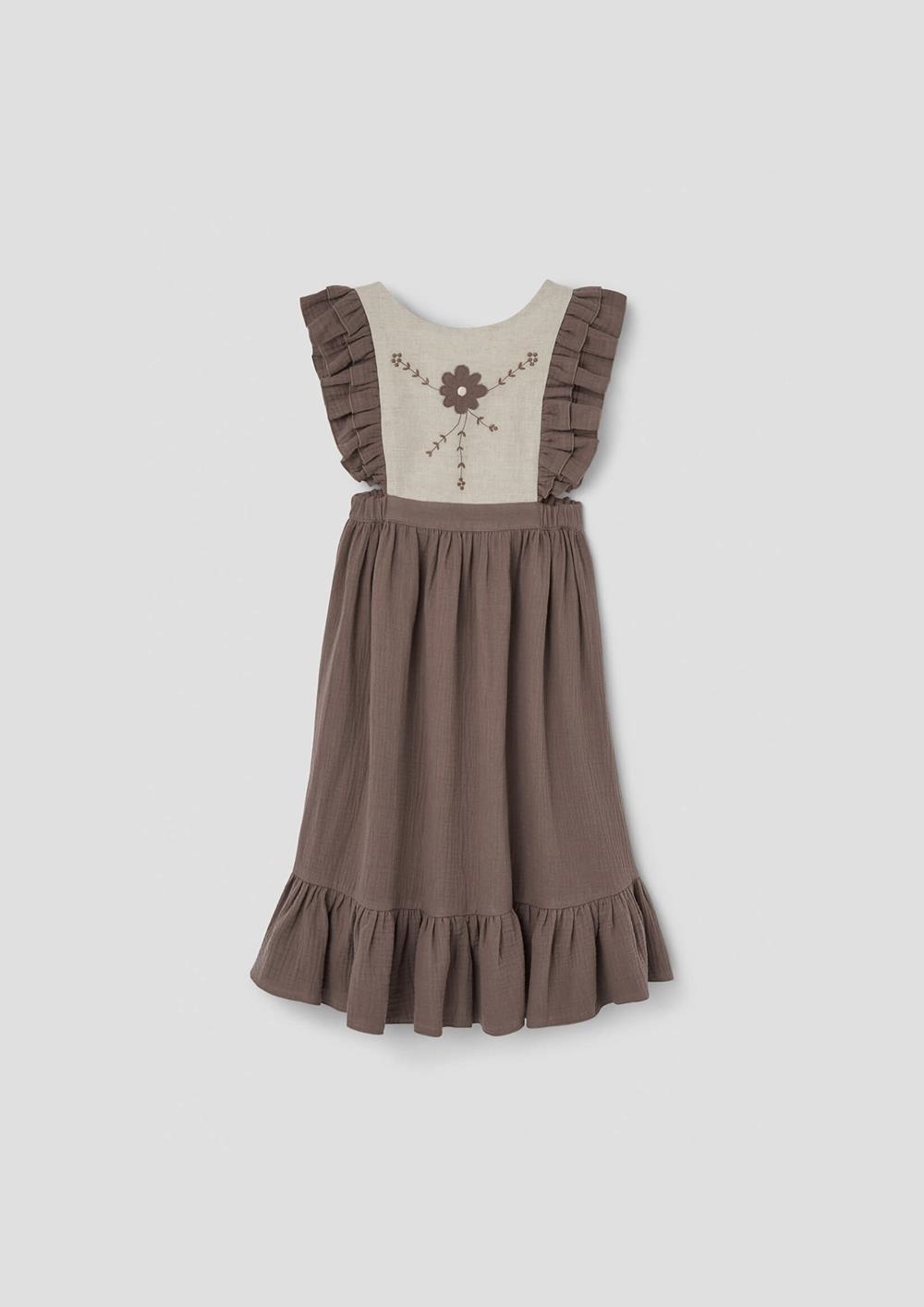 Mod.42.4 Brown dress with embroidered bib | SS26 Mod.42.4 Brown dress with embroidered bib