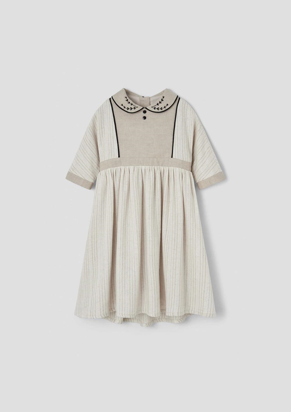 Mod.44.2 Silver lurex dress with yoke and embroidered baby collar | SS26 Mod.44.2 Silver lurex dress with yoke and embroidered baby collar