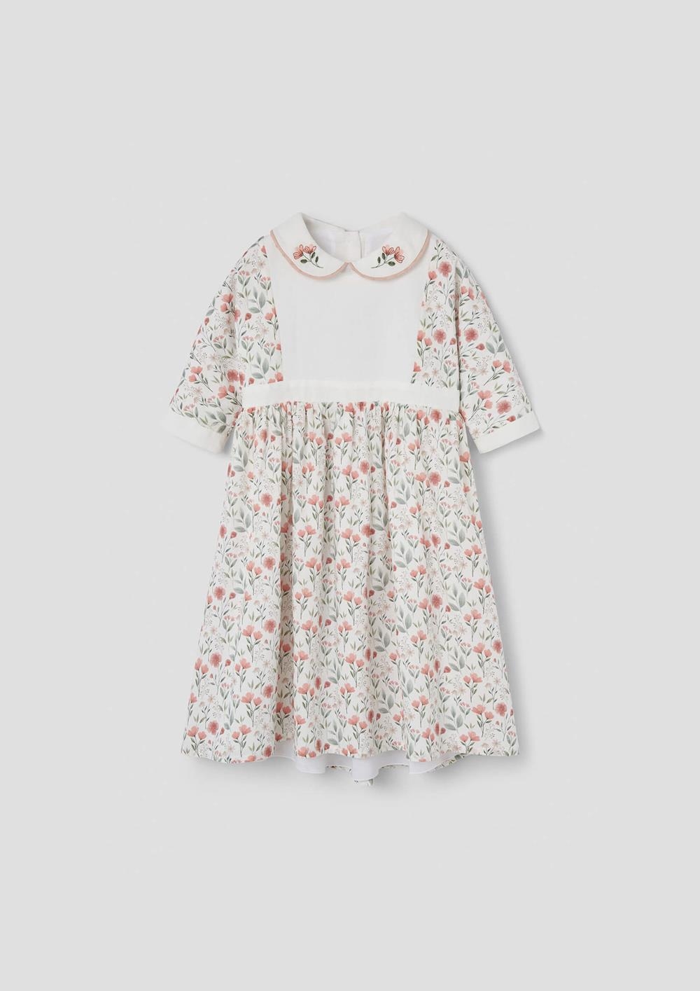 Mod.44.3 Poppy pattern dress with yoke and embroidered baby collar | SS26 Mod.44.3 Poppy pattern dress with yoke and embroidered baby collar
