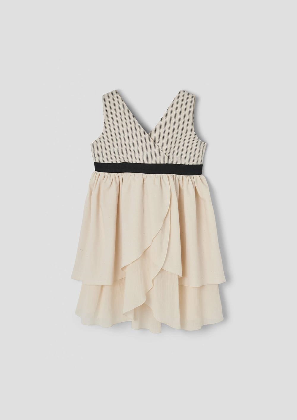 Mod.45.6 Black striped midi dress with crossover front | SS26 Mod.45.6 Black striped midi dress with crossover front