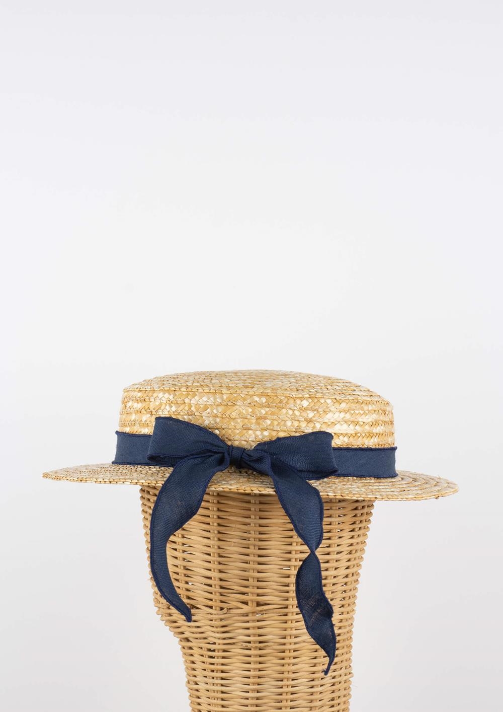 Mod.63.4 Navy blue linen Natural straw hat | SS26 Mod.63.4 Navy blue linen Natural straw hat