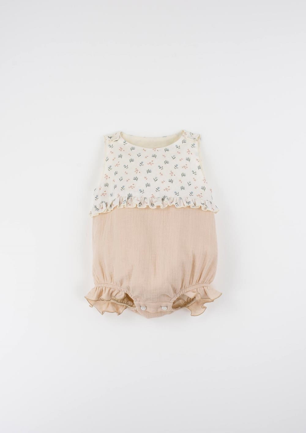Mod.50.3 Floral contrasting baby romper suit | SS26 Mod.50.3 Floral contrasting baby romper suit