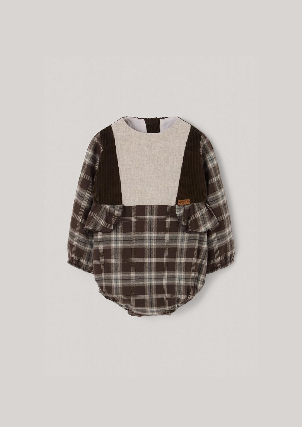 Mod.1.3 Brown plaid romper suit with side panels | AW26.27 Mod.1.3 Brown plaid romper suit with side panels